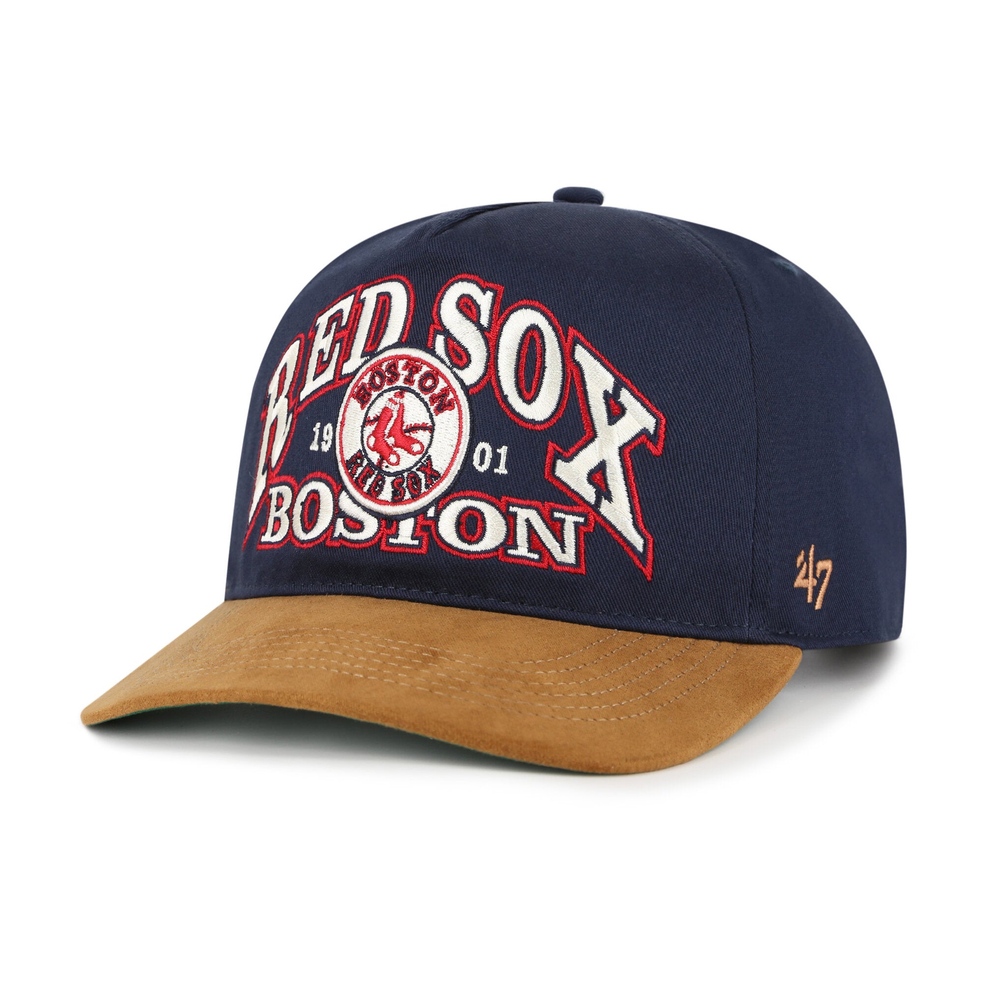 Men's '47 Navy/Brown Boston Red Sox Cooperstown Break Wood Suede Hitch Adjustable Hat