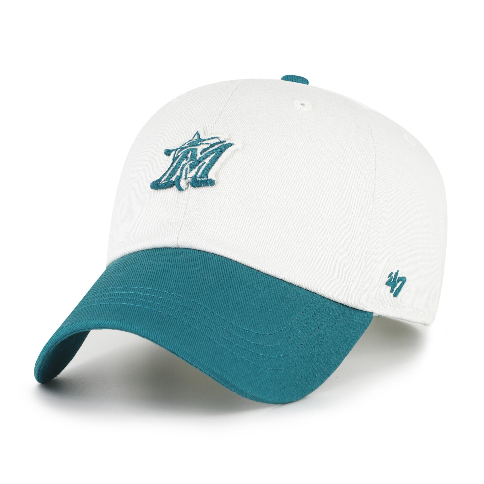 Men's '47 White/Teal Miami Marlins Contemporary Tonal Clean Up Adjustable Hat
