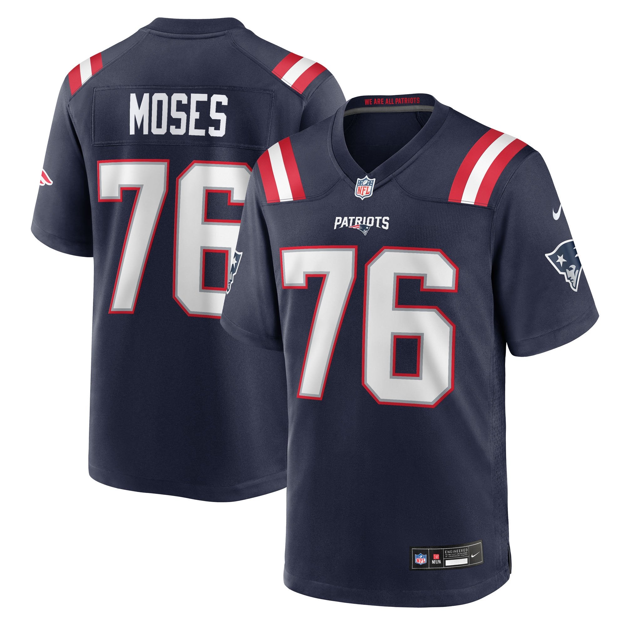 Men's Nike Morgan Moses  Navy New England Patriots Team Game Jersey