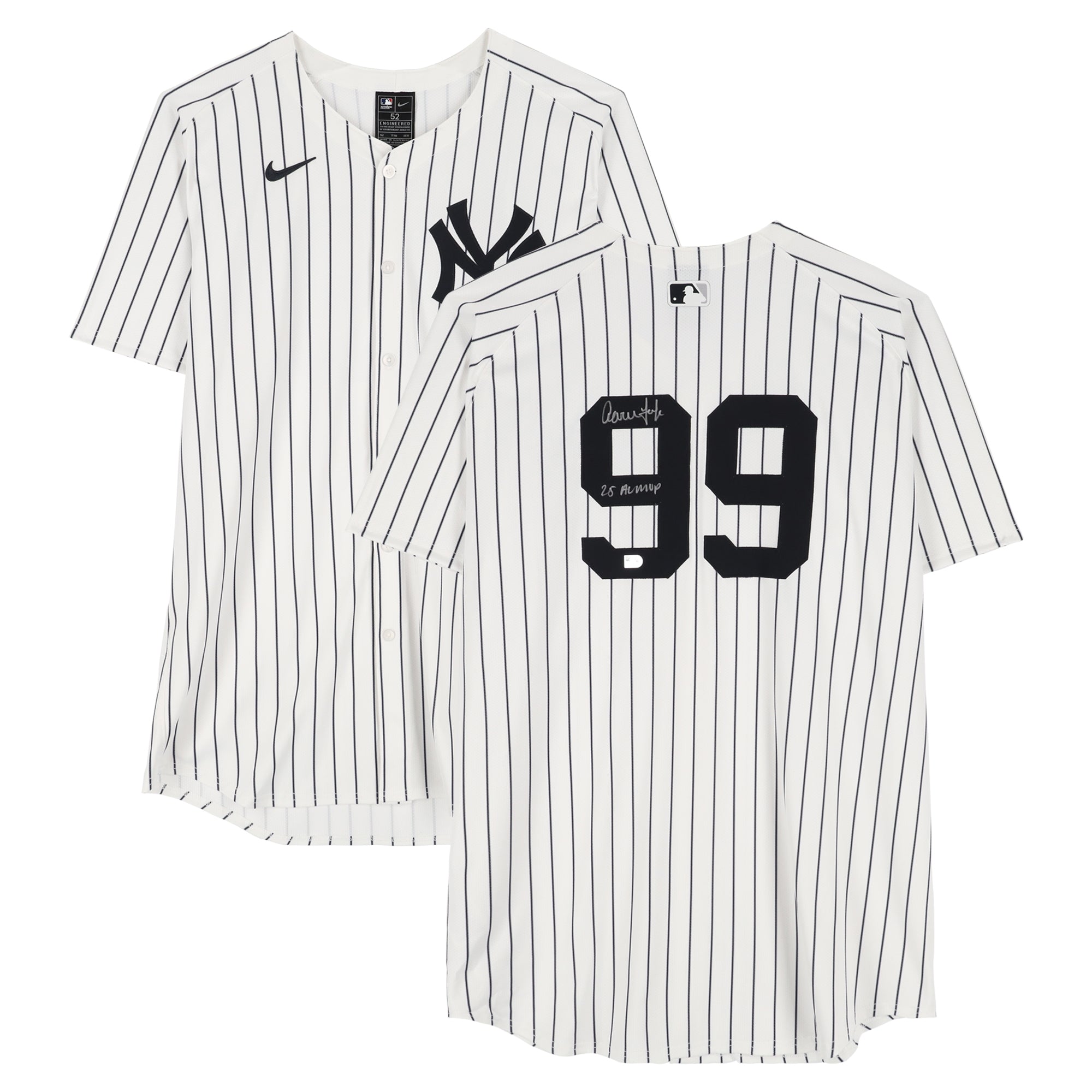 Aaron Judge New York Yankees Autographed White Nike Replica Jersey with "25 AL MVP" Inscription