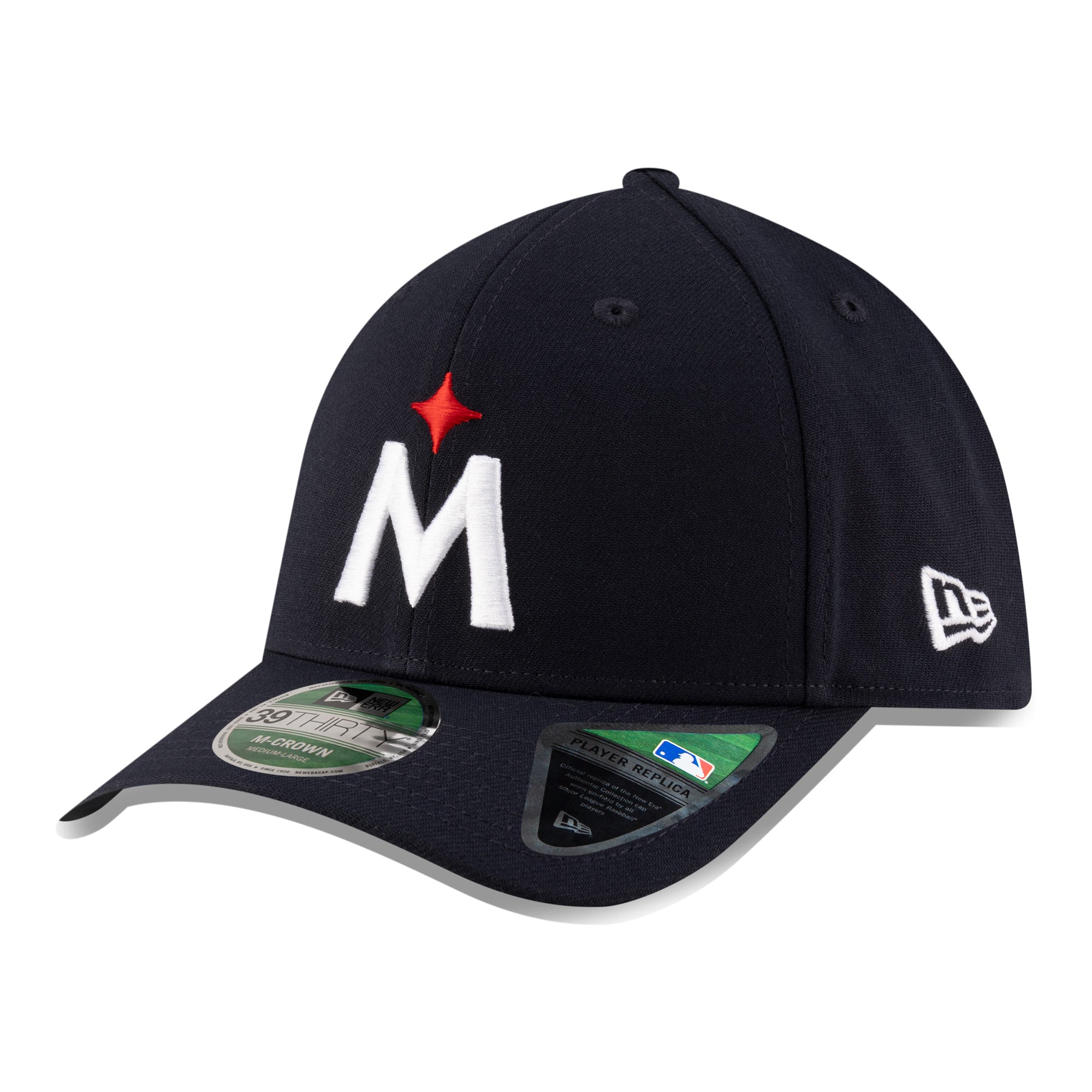 Men's New Era  Navy Minnesota Twins Player Replica 39THIRTY M-Crown Flex Hat