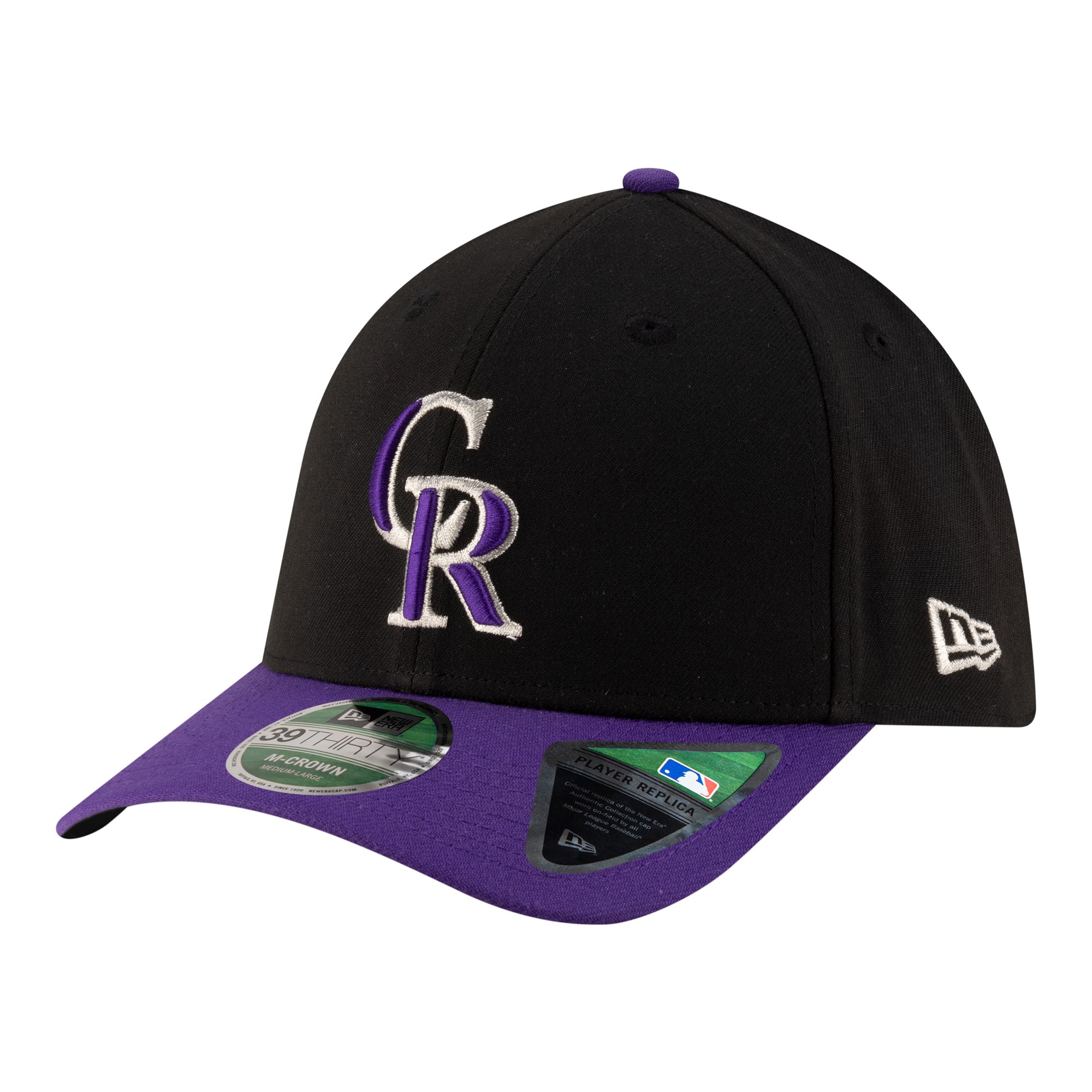 Men's New Era  Black Colorado Rockies Alternate Player Replica 39THIRTY M-Crown Flex Hat