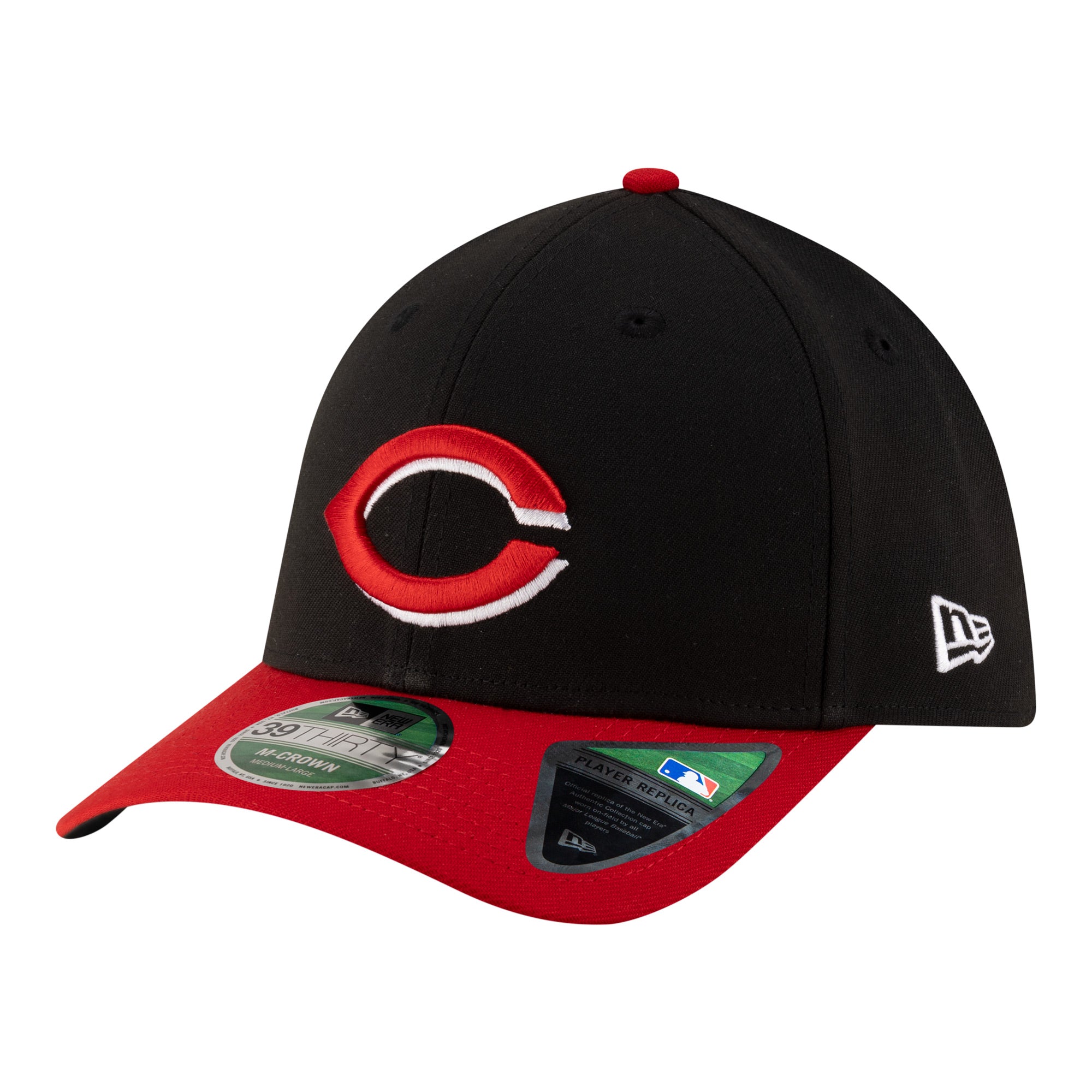 Men's New Era  Black Cincinnati Reds Player Replica 39THIRTY M-Crown Flex Hat