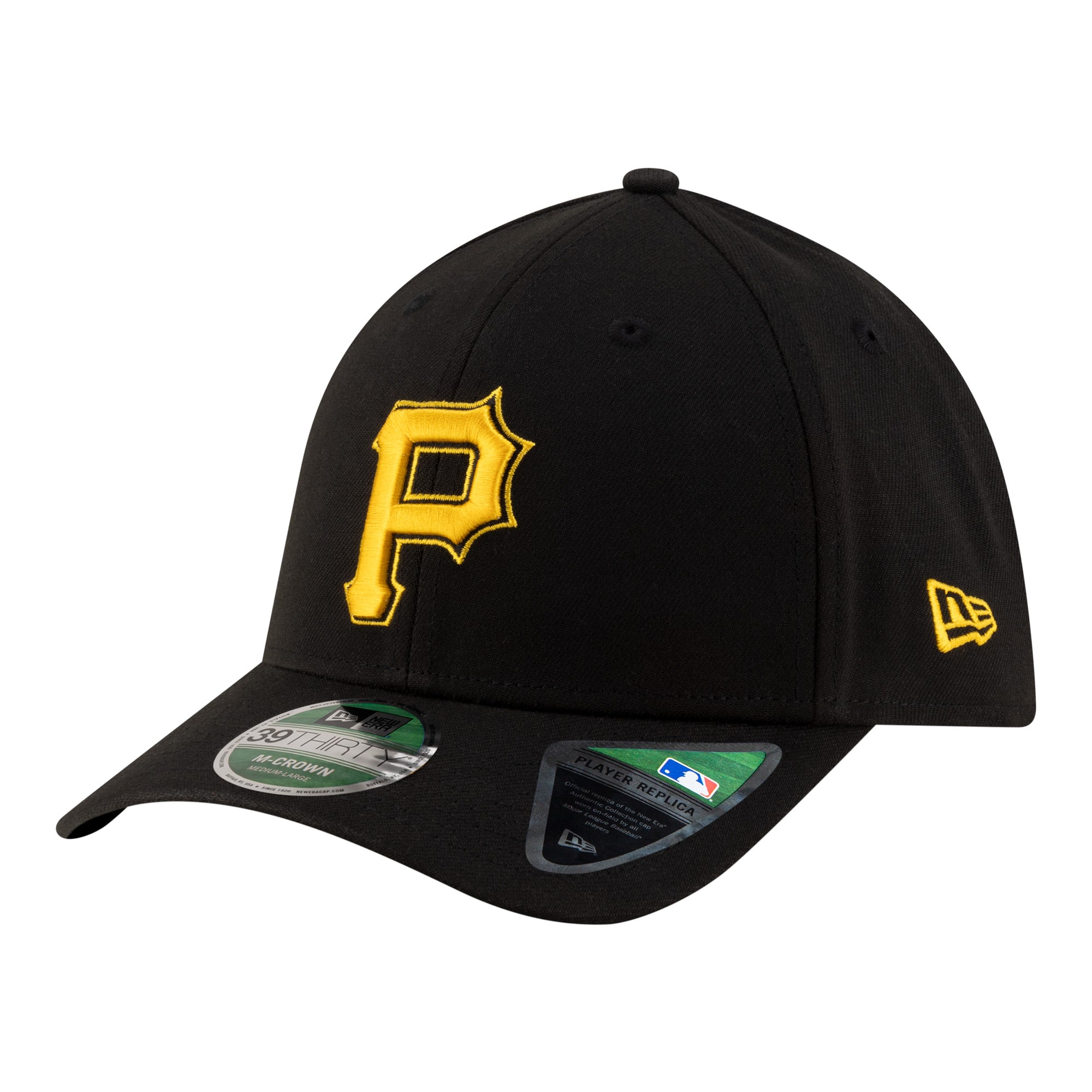 Men's New Era  Black Pittsburgh Pirates Alternate Player Replica 39THIRTY M-Crown Flex Hat