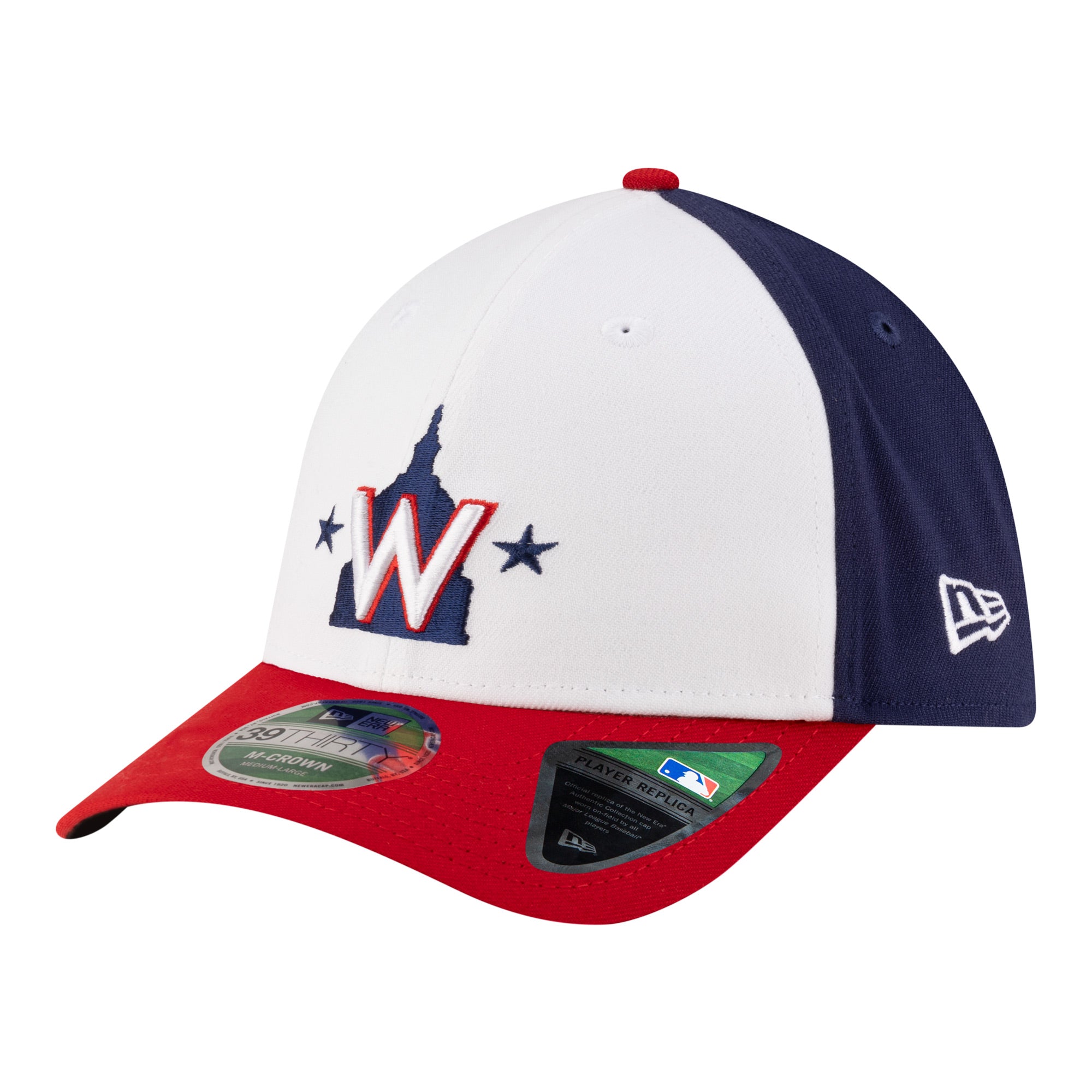 Men's New Era  White Washington Nationals Player Replica 39THIRTY M-Crown Flex Hat