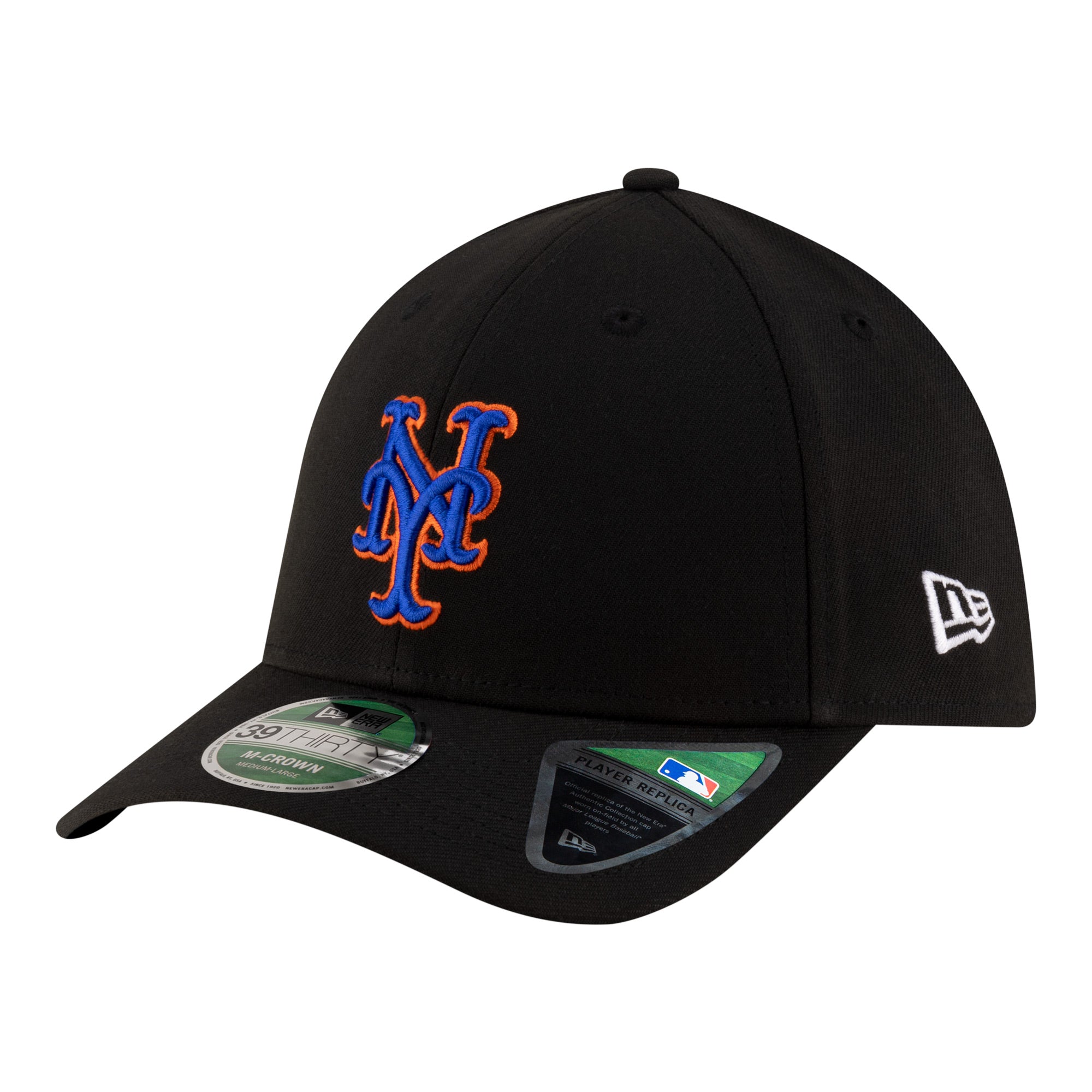 Men's New Era  Black New York Mets Alternate Player Replica 39THIRTY M-Crown Flex Hat