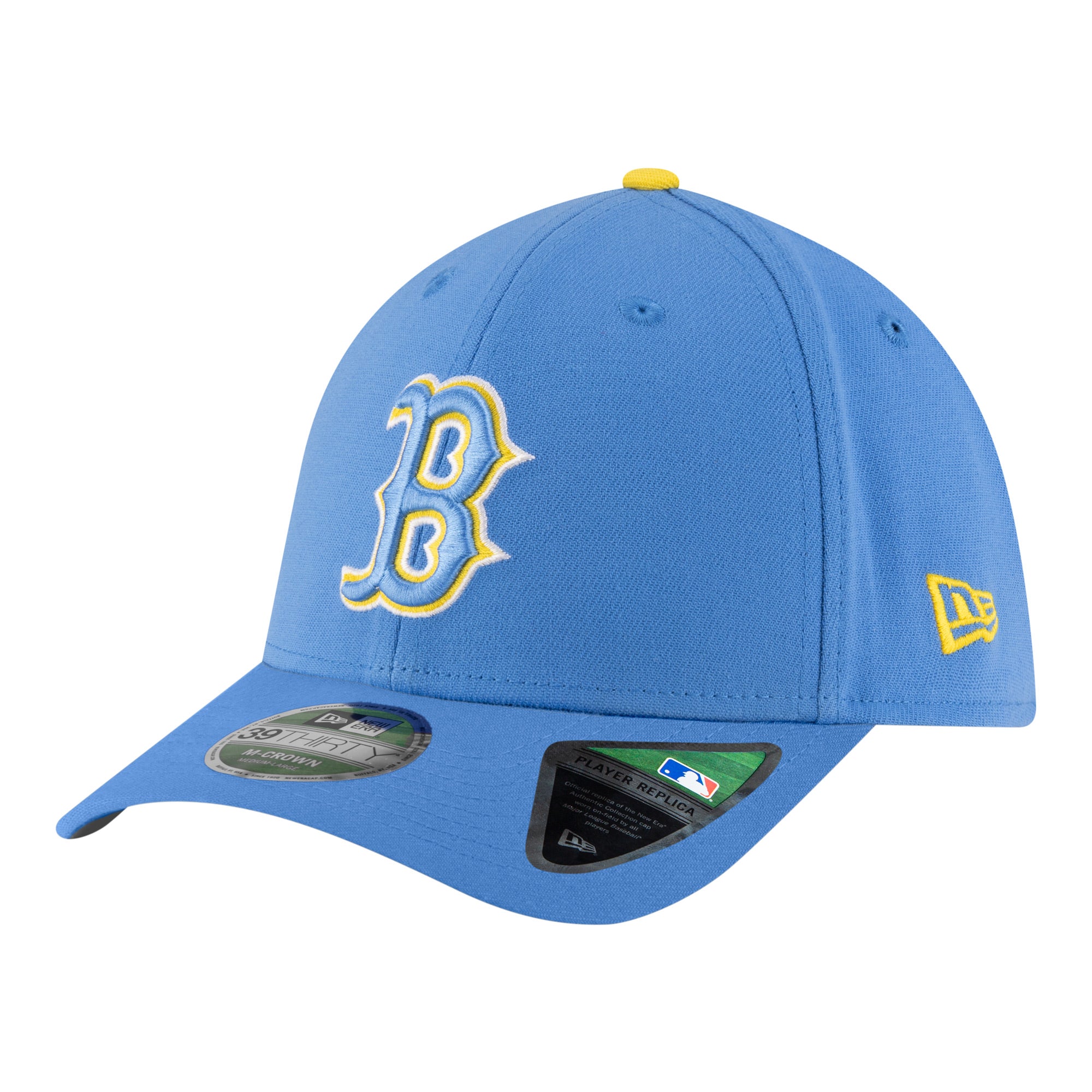 Men's New Era  Light Blue Boston Red Sox Player Replica 39THIRTY M-Crown Flex Hat