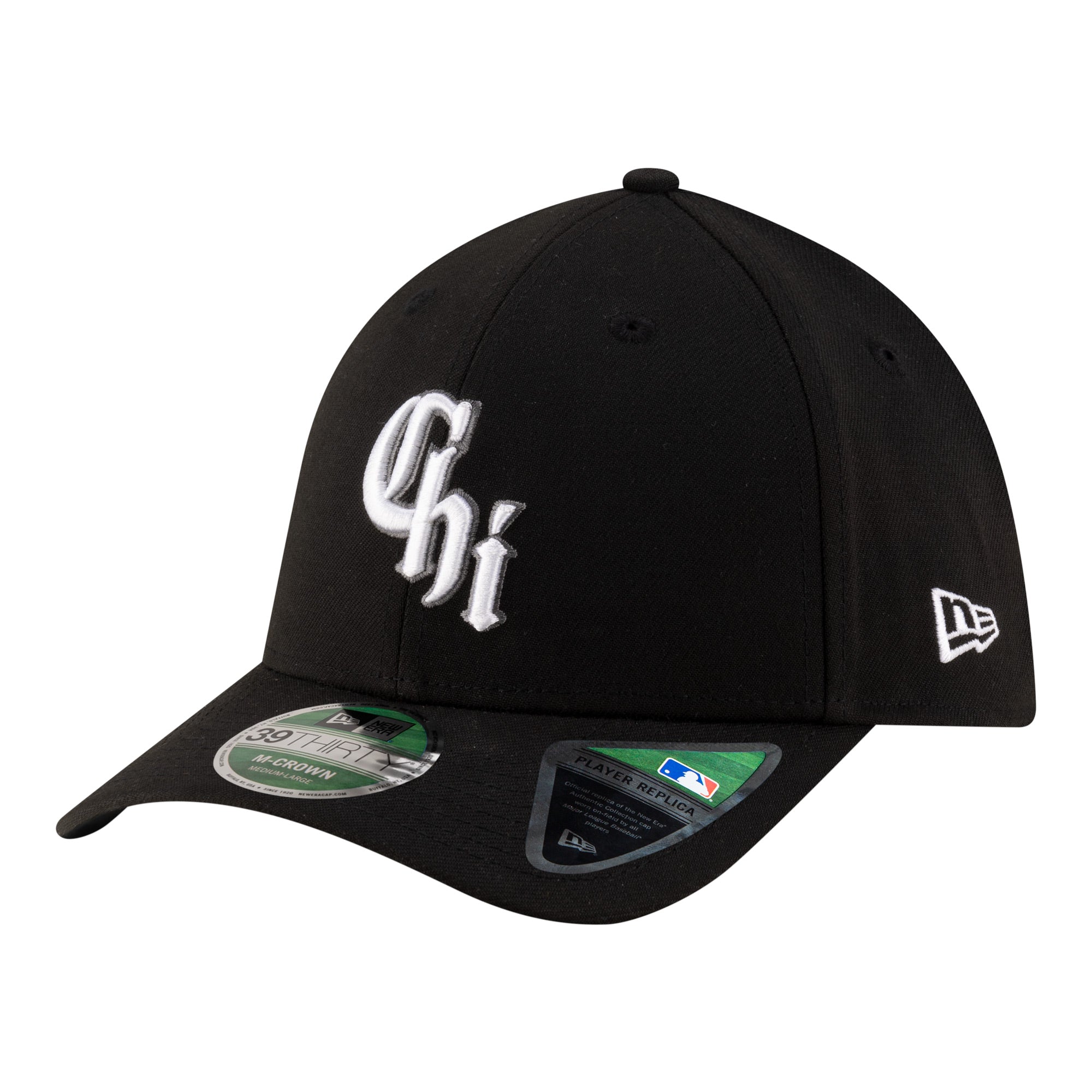 Men's New Era  Black Chicago White Sox Alternate Player Replica 39THIRTY M-Crown Flex Hat