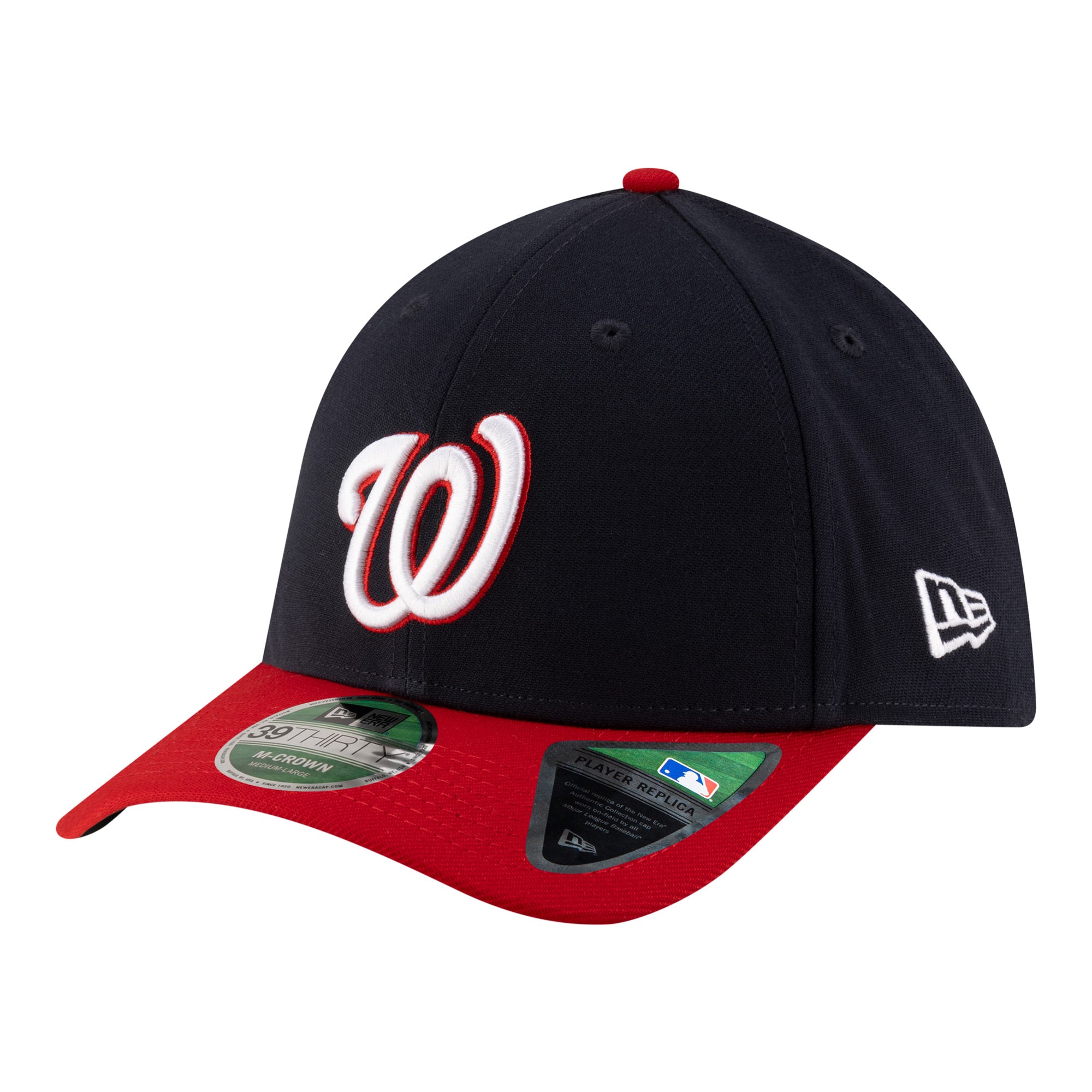 Men's New Era  Black Washington Nationals Player Replica 39THIRTY M-Crown Flex Hat