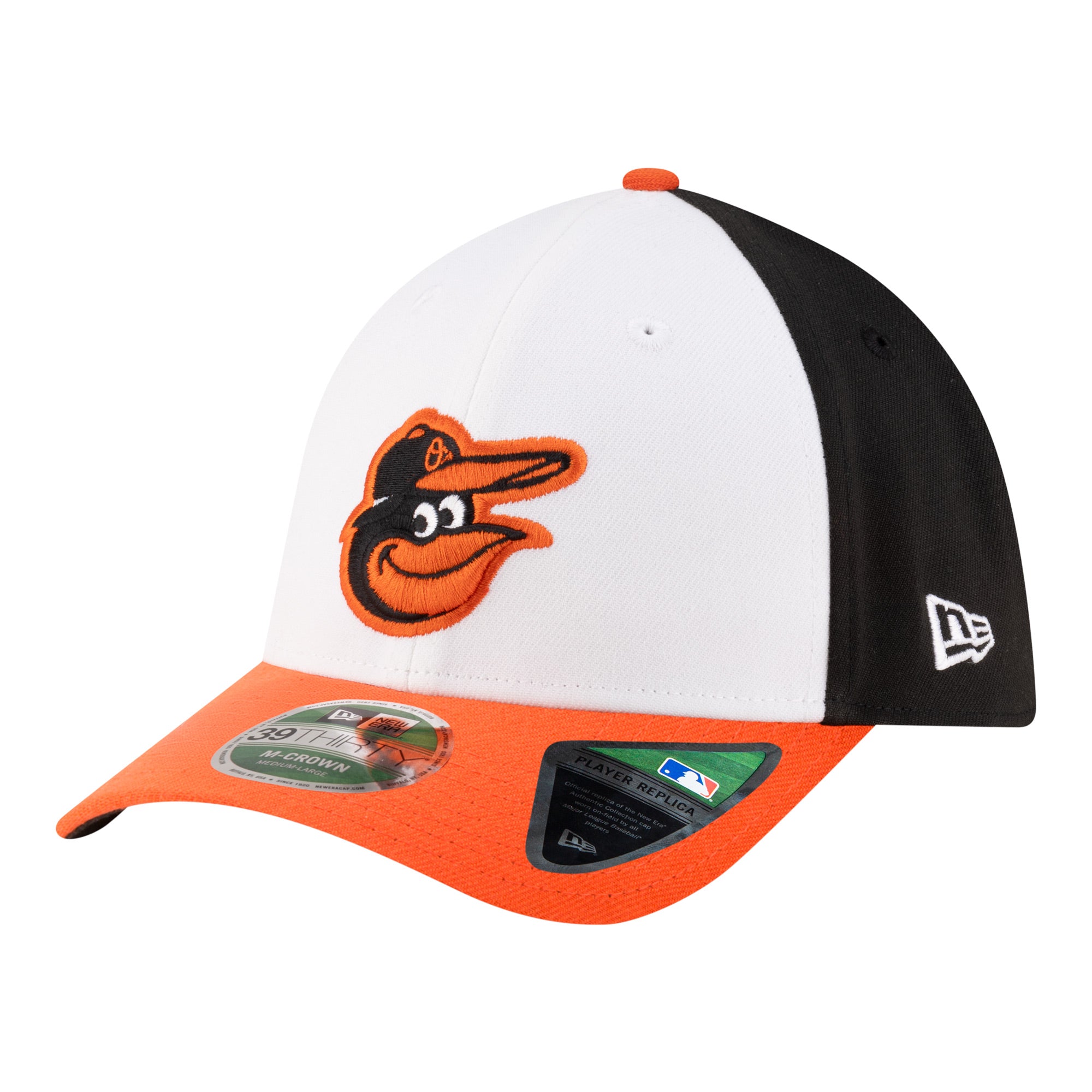 Men's New Era  White/Orange Baltimore Orioles Player Replica 39THIRTY M-Crown Flex Hat