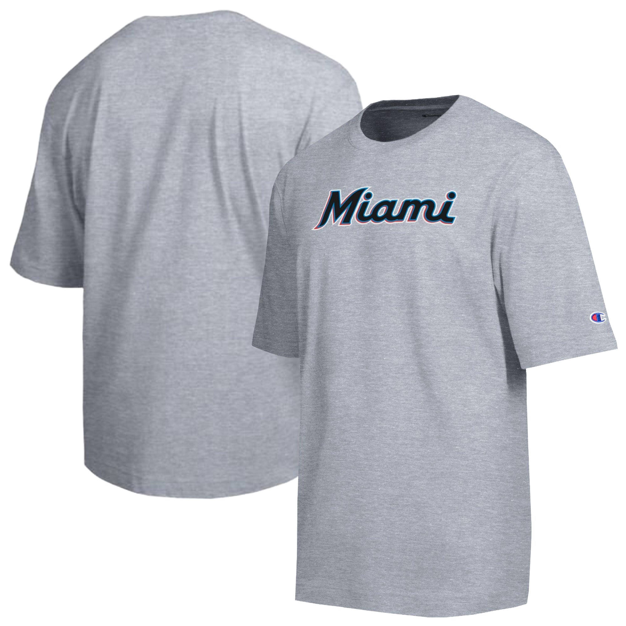 Men's Champion Gray Miami Marlins All Star Chenille Wordmark T-Shirt
