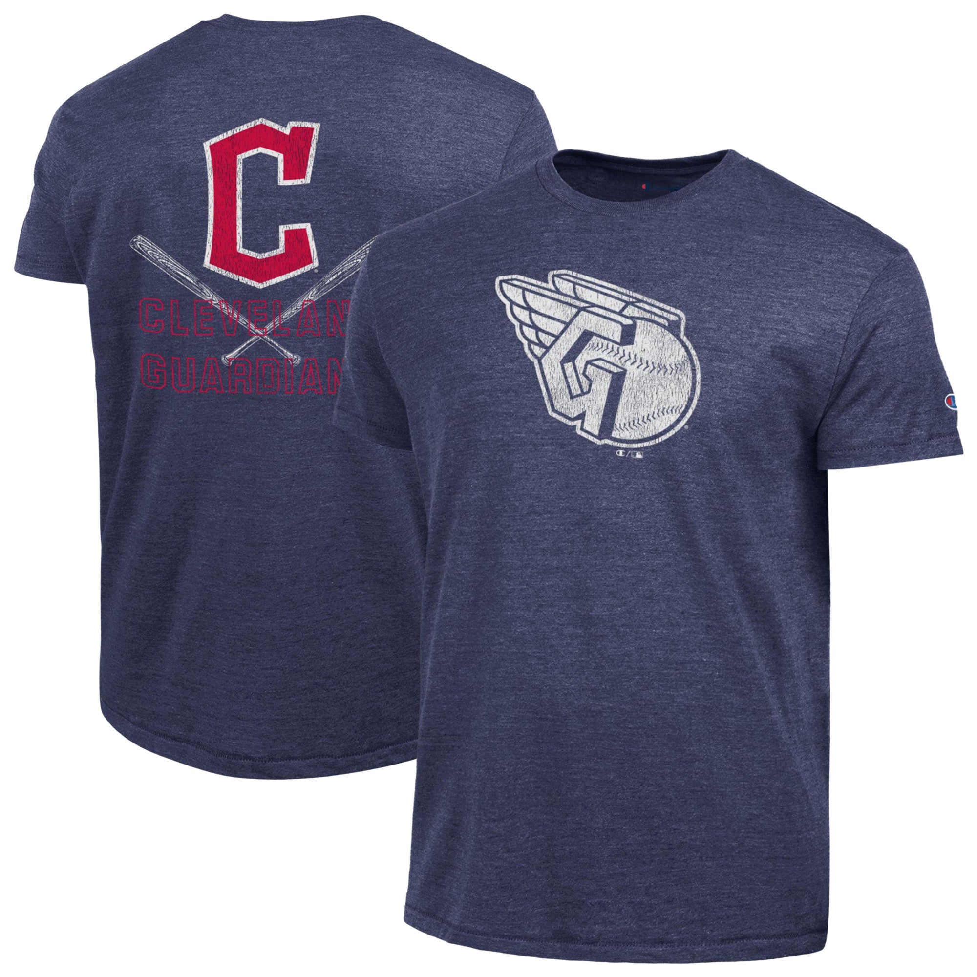 Men's Champion Navy Cleveland Guardians Tri-Blend T-Shirt
