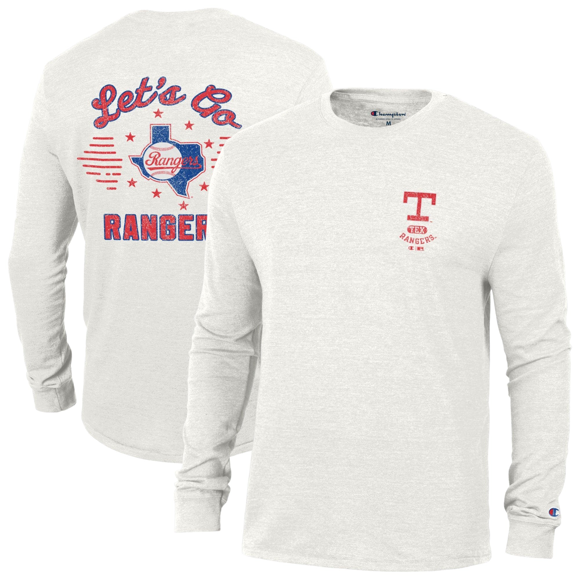 Men's Champion White Texas Rangers Cooperstown Winning Tradition Tri-Blend Long Sleeve T-Shirt