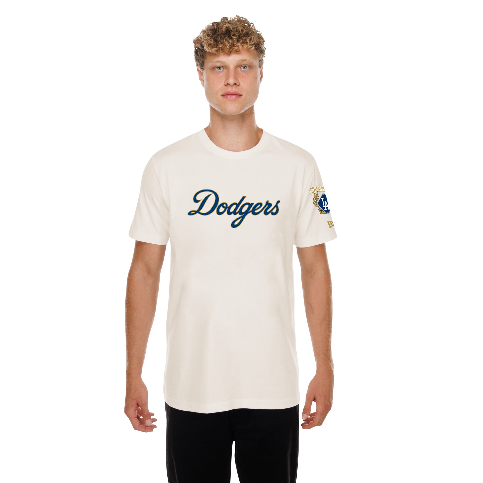 Men's New Era Cream Los Angeles Dodgers 2026 Gold Collection Logo & Patch T-Shirt