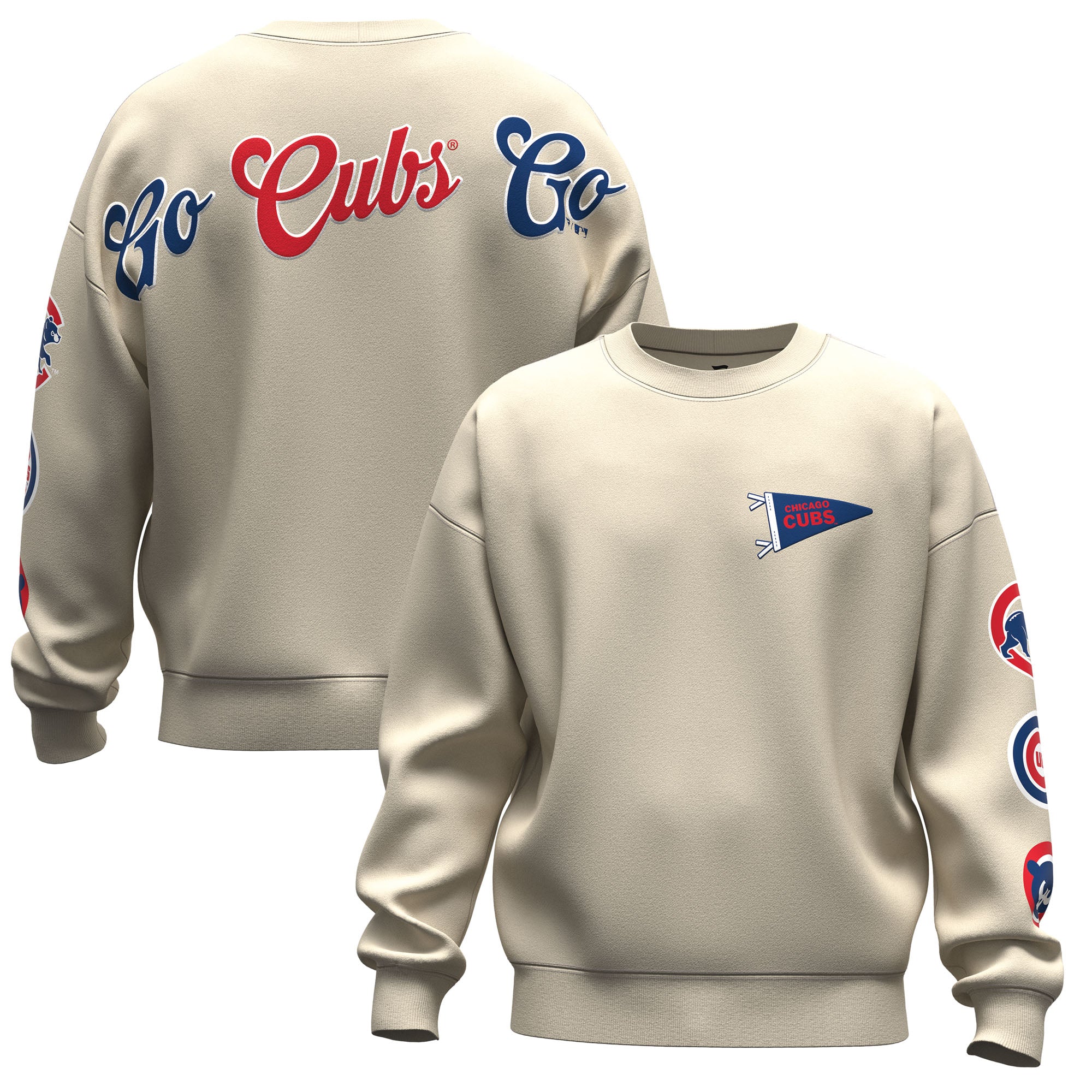 Unisex Fanatics  Tan Chicago Cubs Spirit Jersey Fleece Crewneck Pennant Sweatshirt