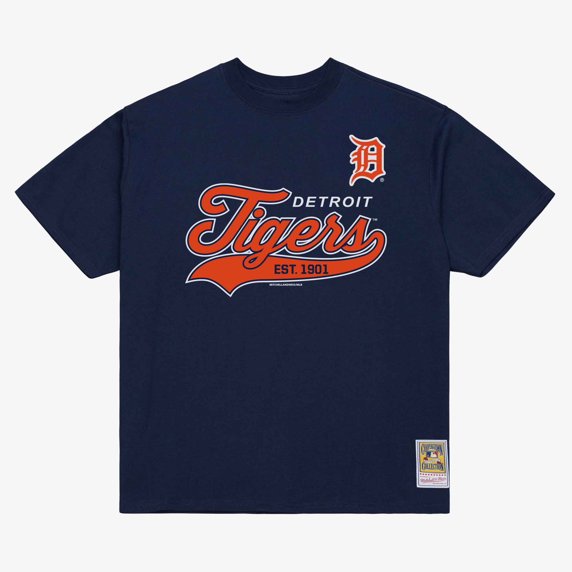 Men's Mitchell & Ness Navy Detroit Tigers Script Sweep Arch T-Shirt