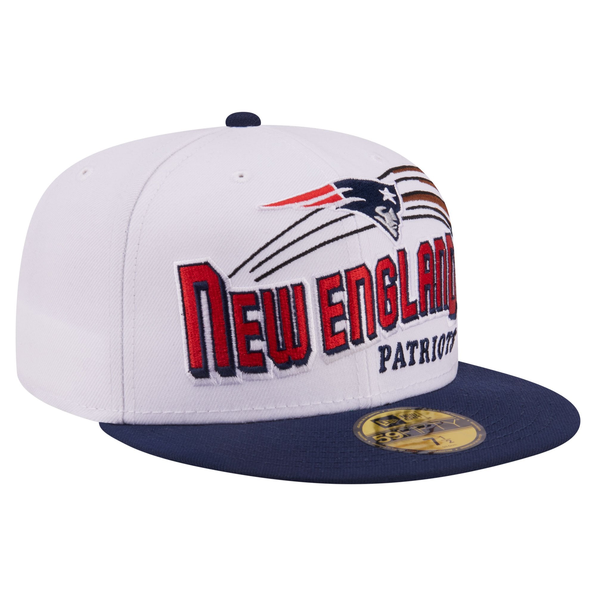 Men's New Era White/Navy New England Patriots Retro Swoop 59FIFTY Fitted Hat