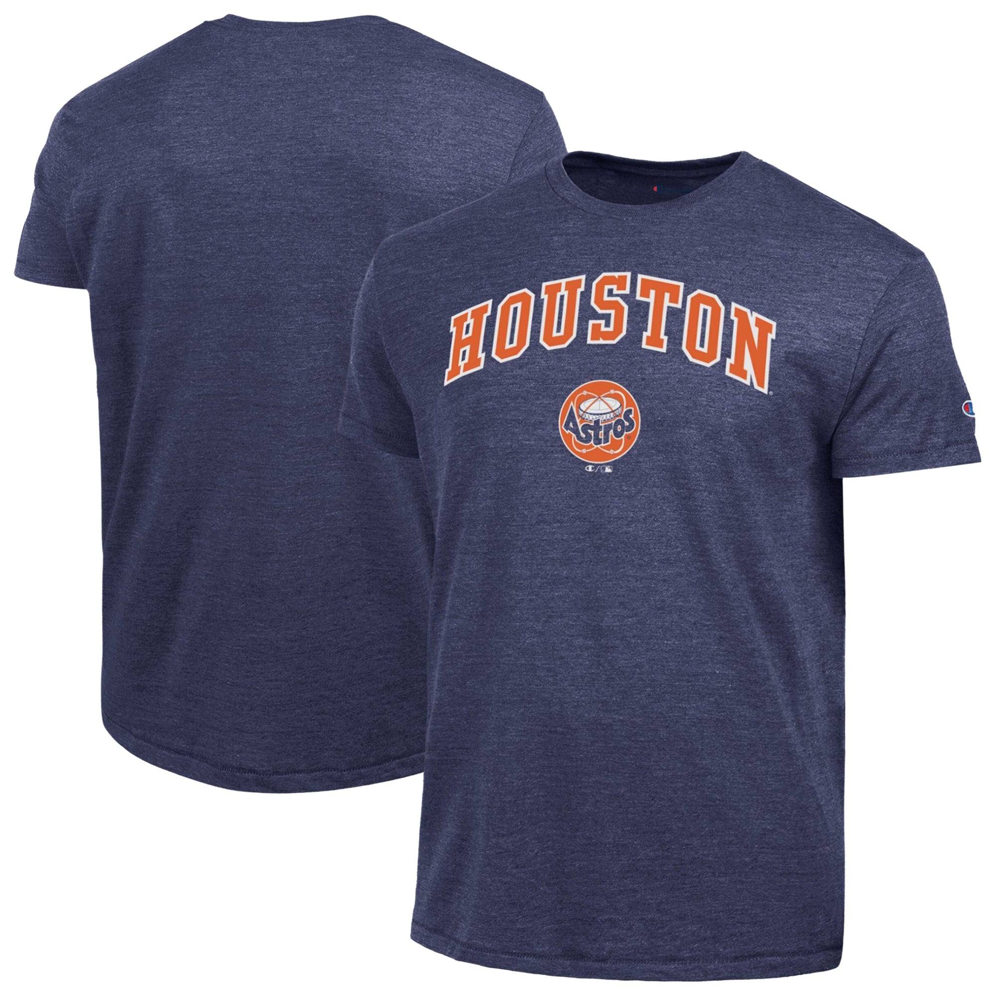 Men's Champion Navy Houston Astros Cooperstown Wordmark Lockup Tri-Blend T-Shirt