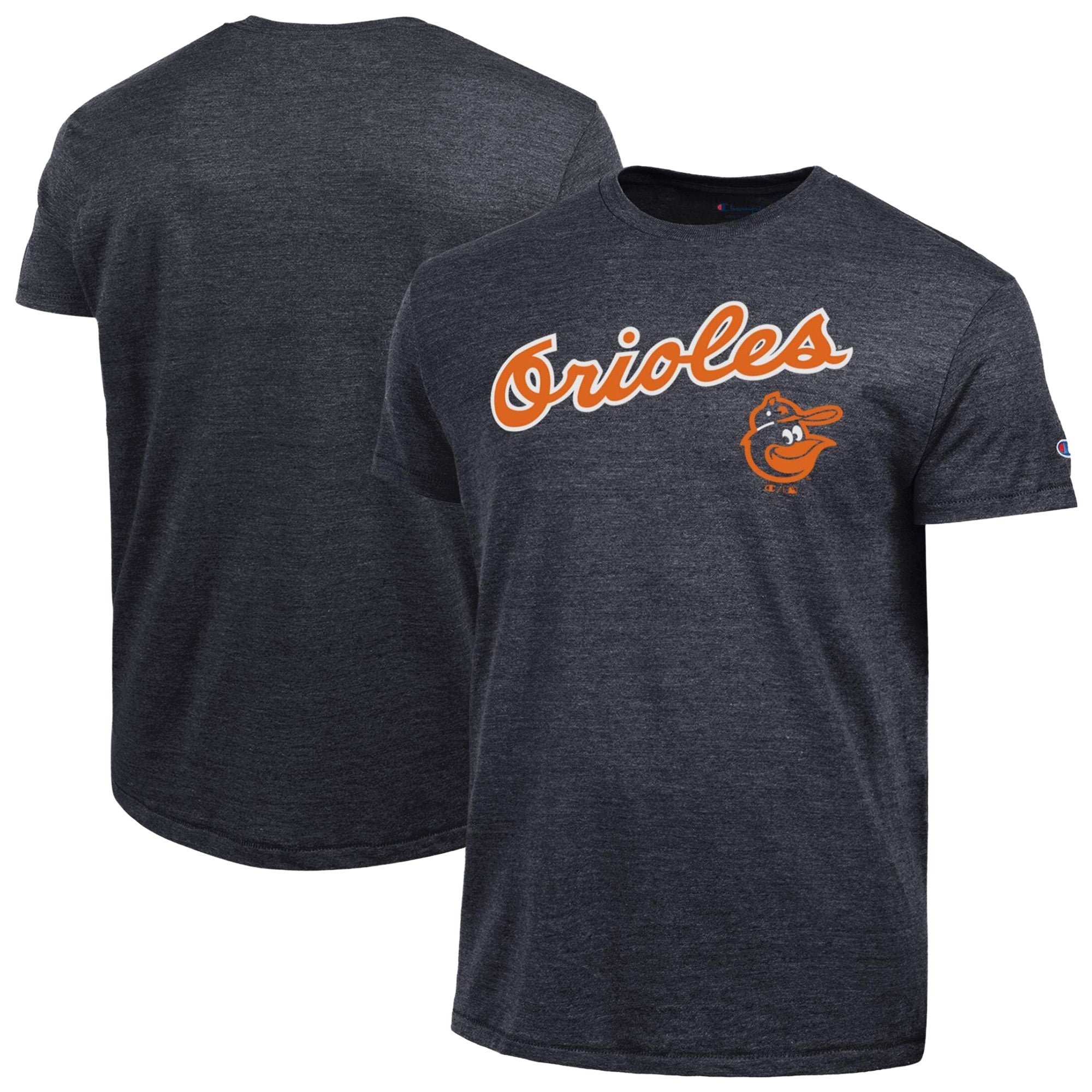 Men's Champion Black Baltimore Orioles Cooperstown Wordmark Lockup Tri-Blend T-Shirt
