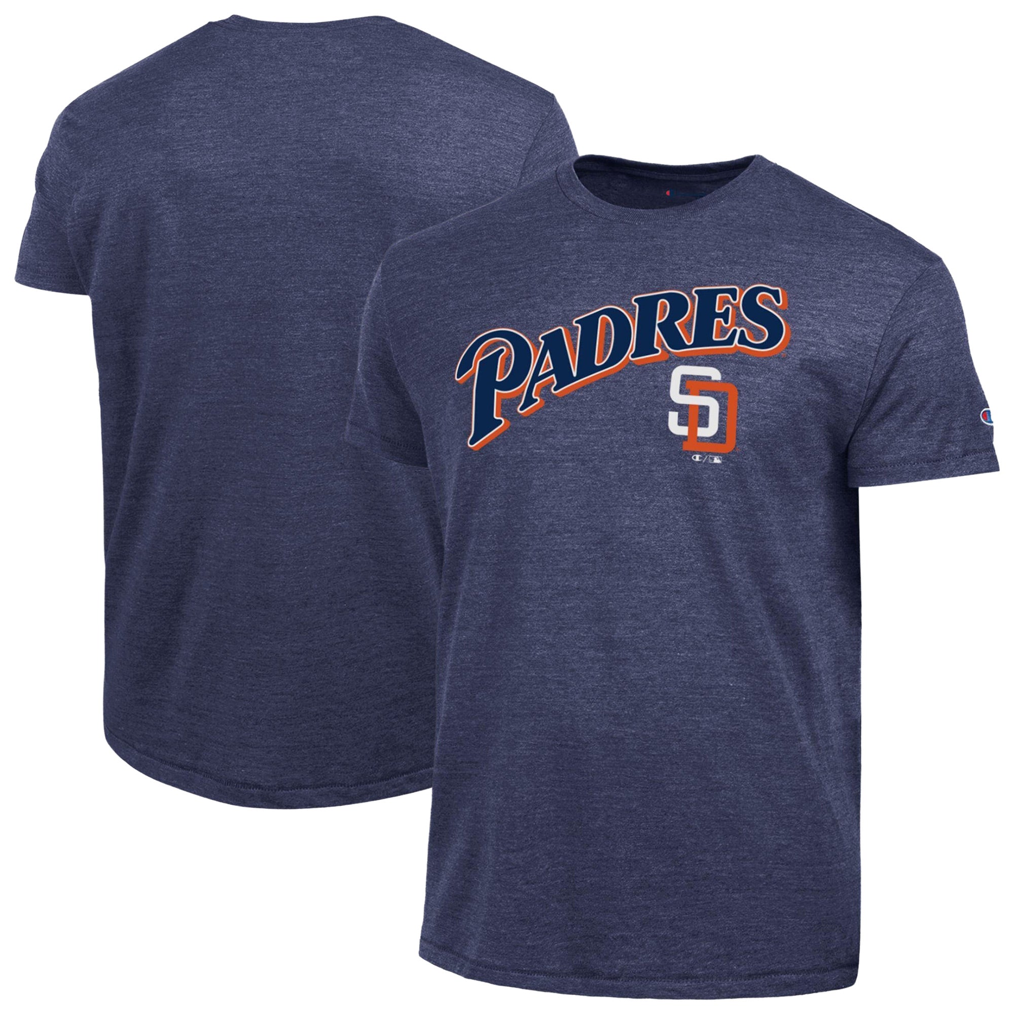 Men's Champion Navy San Diego Padres Cooperstown Wordmark Lockup Tri-Blend T-Shirt