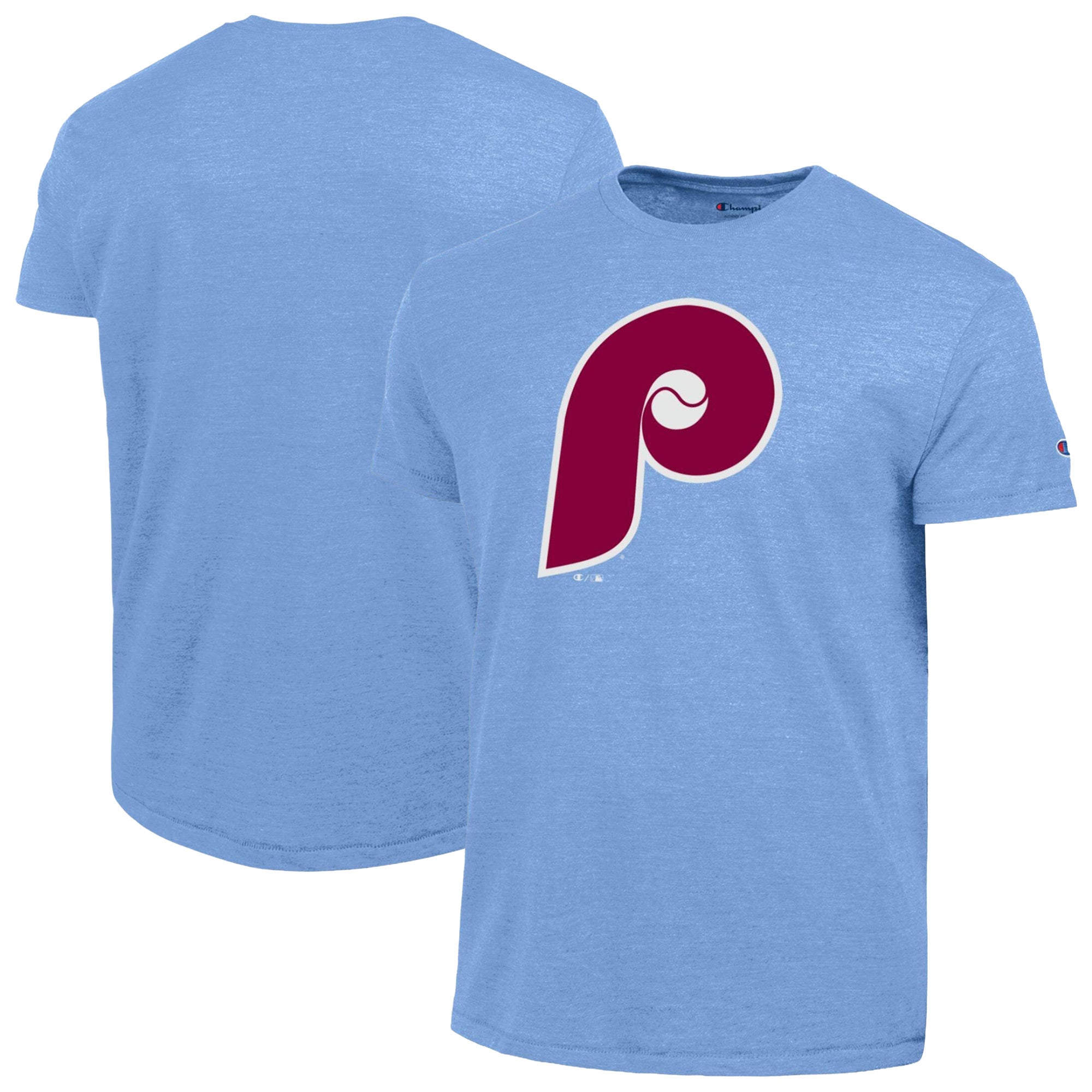 Men's Champion Light Blue Philadelphia Phillies Cooperstown Logo Tri-Blend T-Shirt
