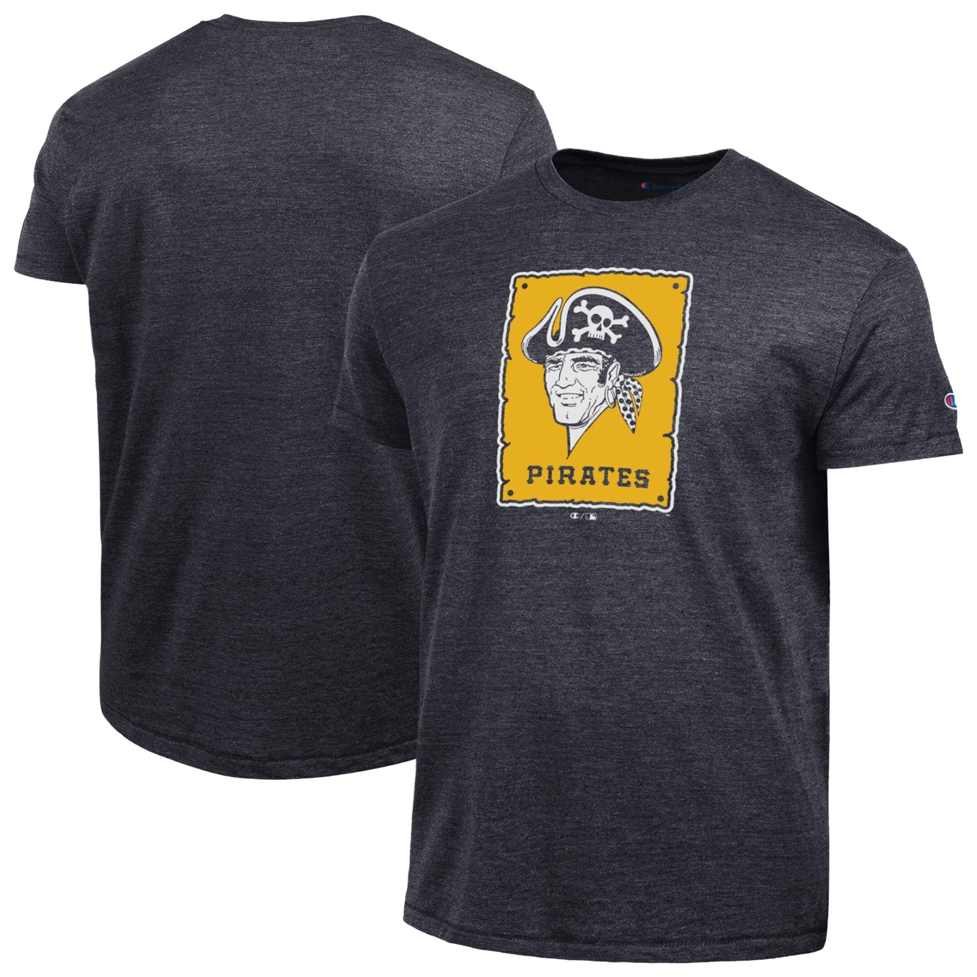 Men's Champion Black Pittsburgh Pirates Cooperstown Logo Tri-Blend T-Shirt
