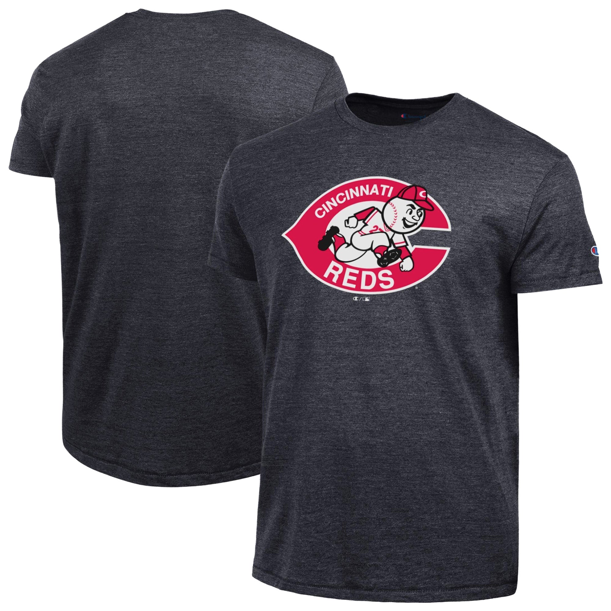 Men's Champion Black Cincinnati Reds Cooperstown Logo Tri-Blend T-Shirt