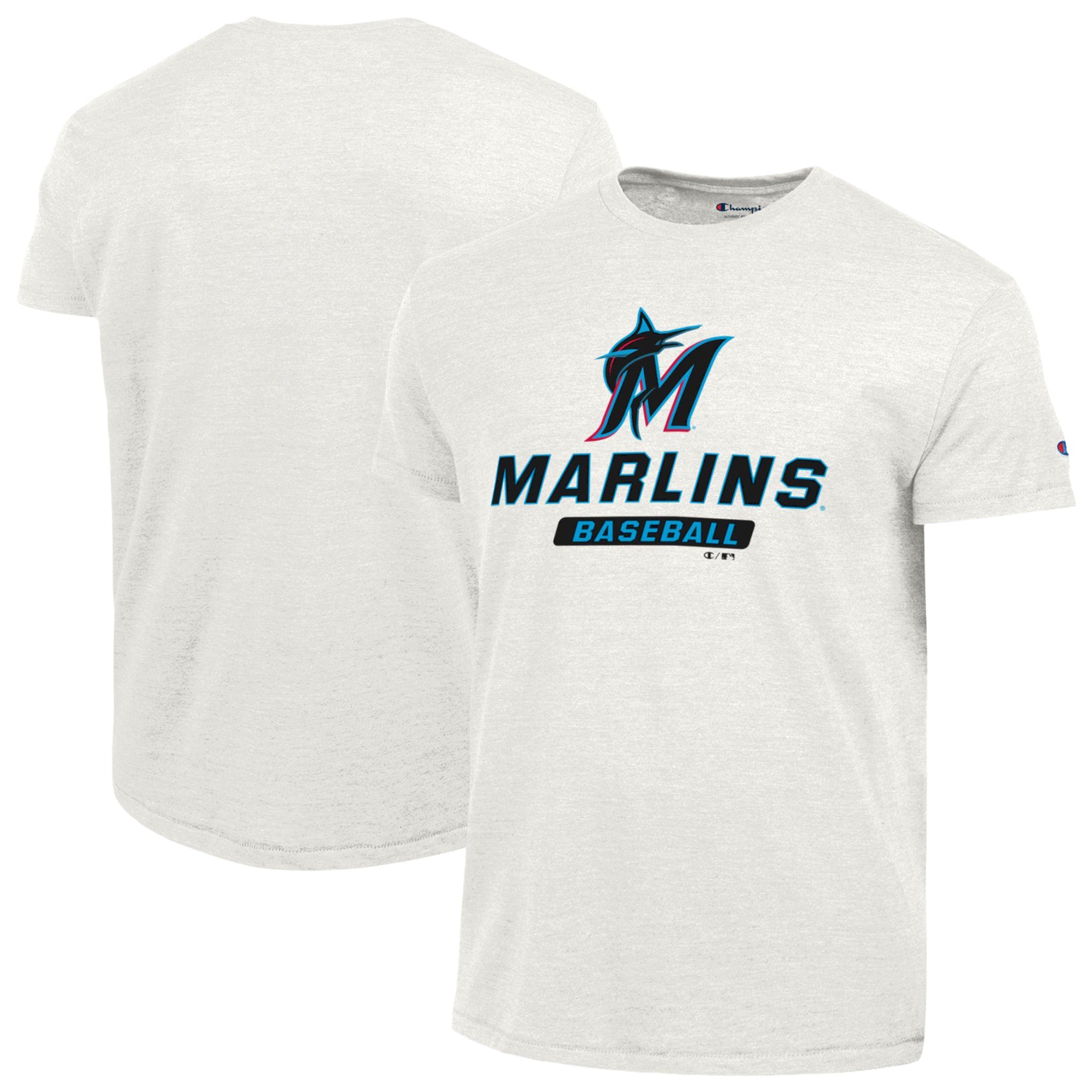Men's Champion White Miami Marlins Ultimate Tri-blend T-Shirt