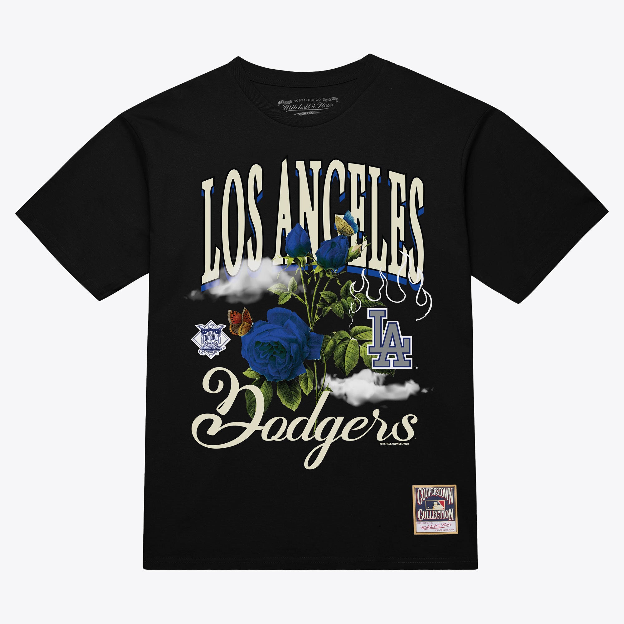 Men's Mitchell & Ness Black Los Angeles Dodgers Cooperstown Floral T-Shirt