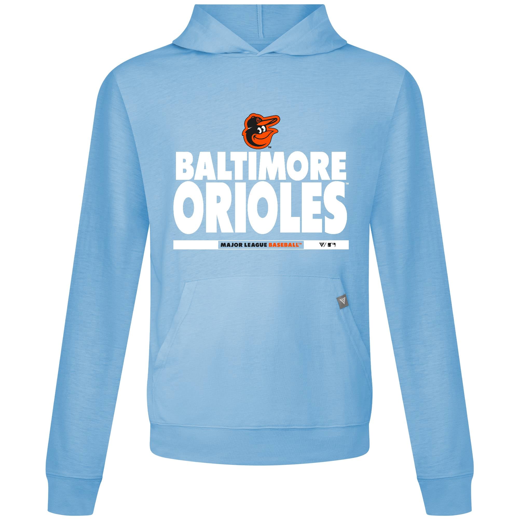 Men's Levelwear Light Blue Baltimore Orioles Relay Center Stage Long Sleeve Hooded T-Shirt
