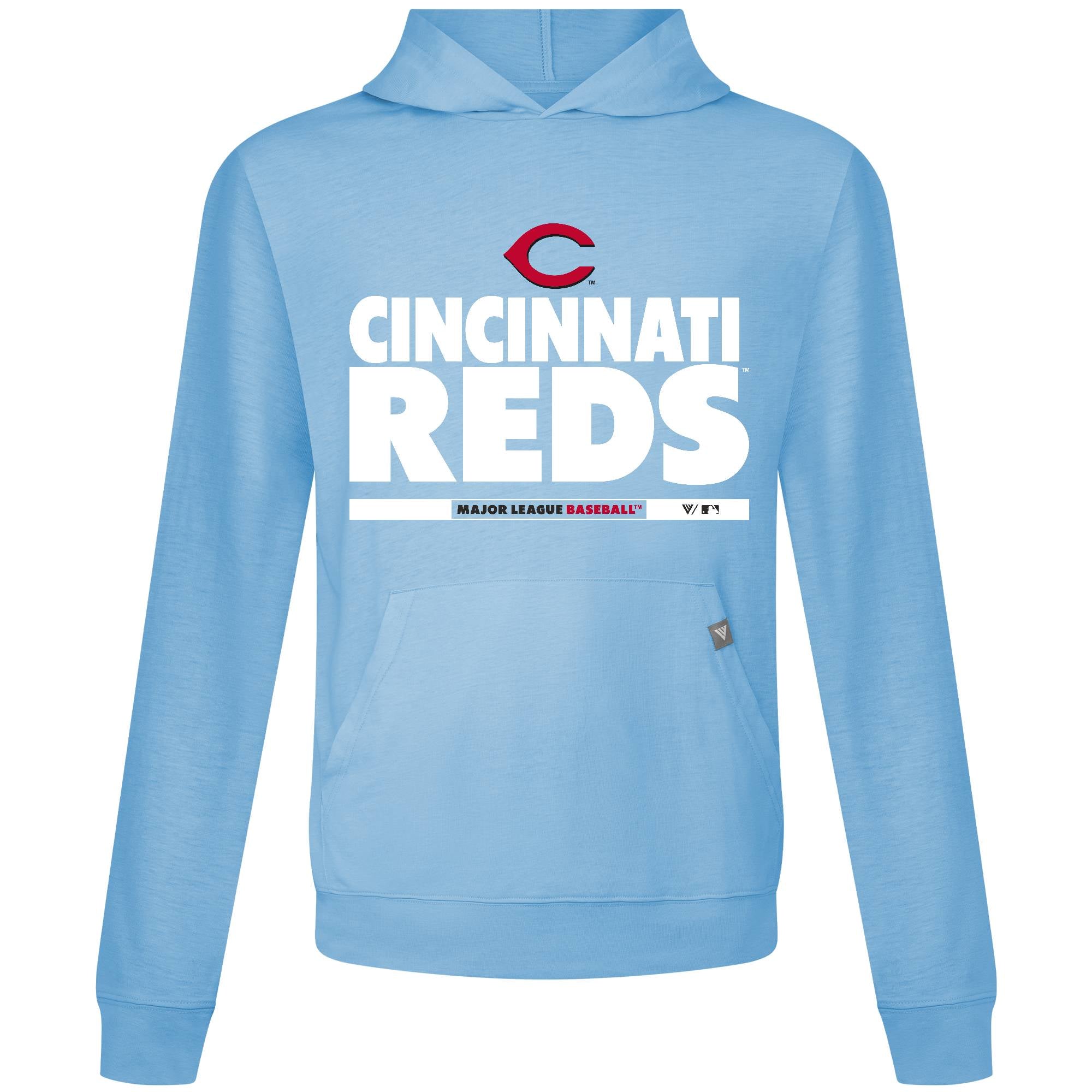 Men's Levelwear Light Blue Cincinnati Reds Relay Center Stage Long Sleeve Hooded T-Shirt