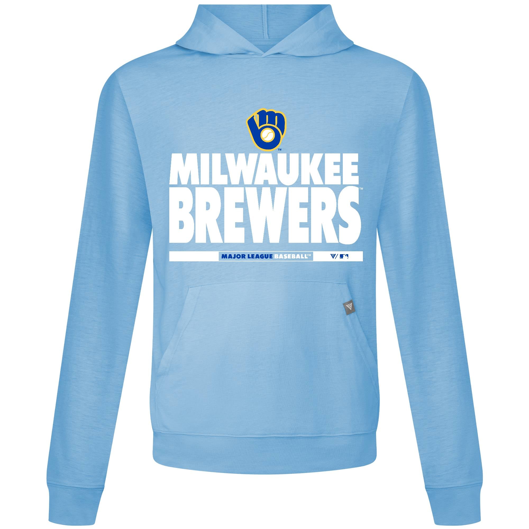 Men's Levelwear Light Blue Milwaukee Brewers Relay Center Stage Long Sleeve Hooded T-Shirt