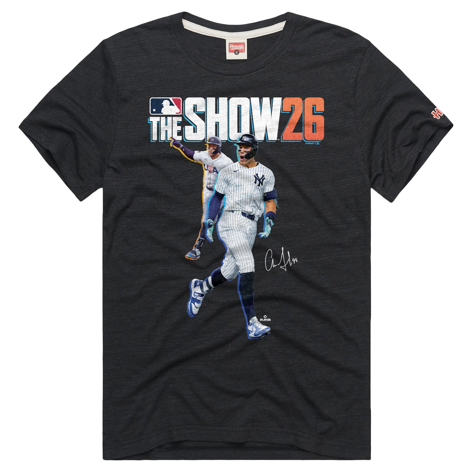 Men's Homage Aaron Judge Charcoal New York Yankees The Show 26 Cover Graphic T-Shirt
