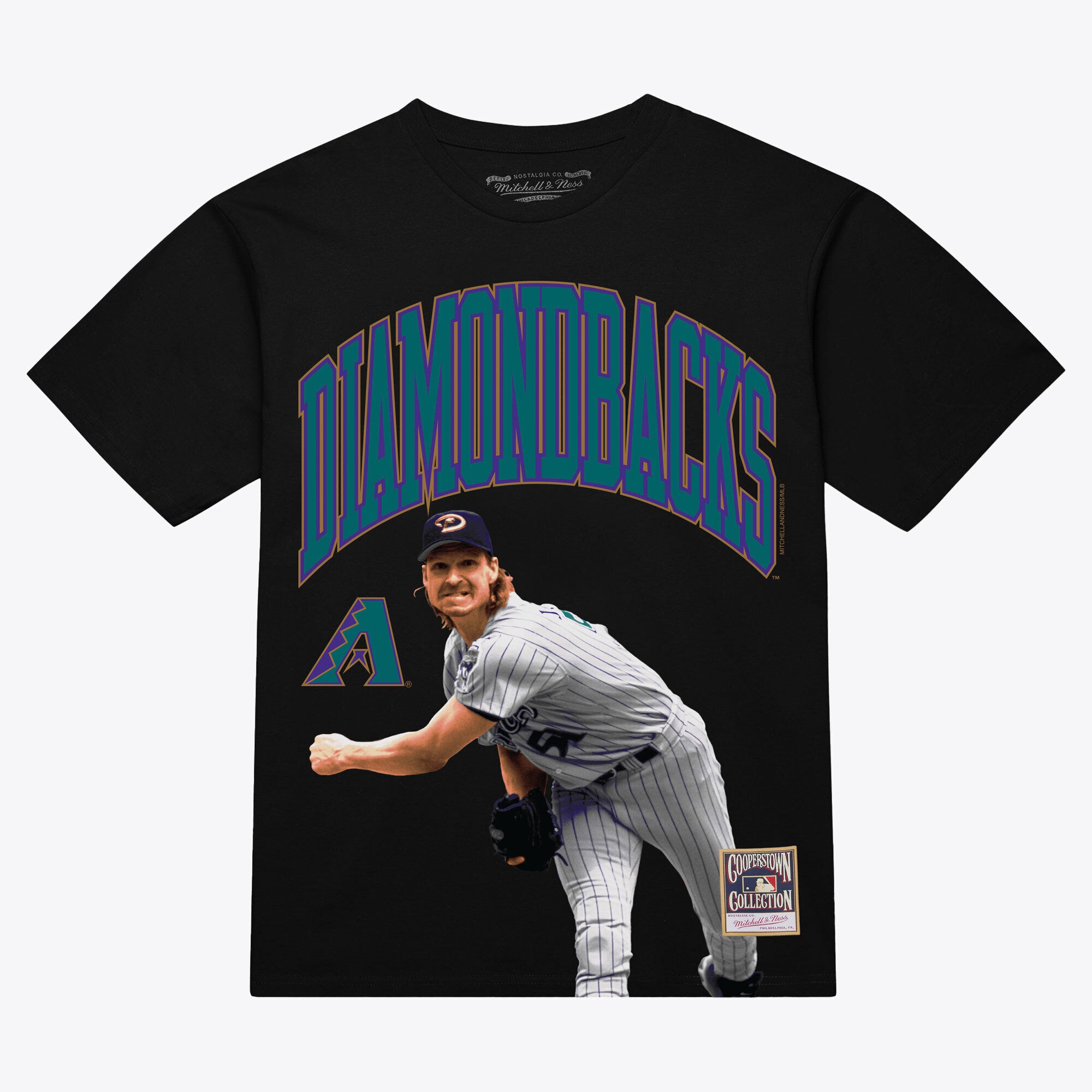 Men's Mitchell & Ness Randy Johnson Black Arizona Diamondbacks Photo Arch Player Graphic T-Shirt