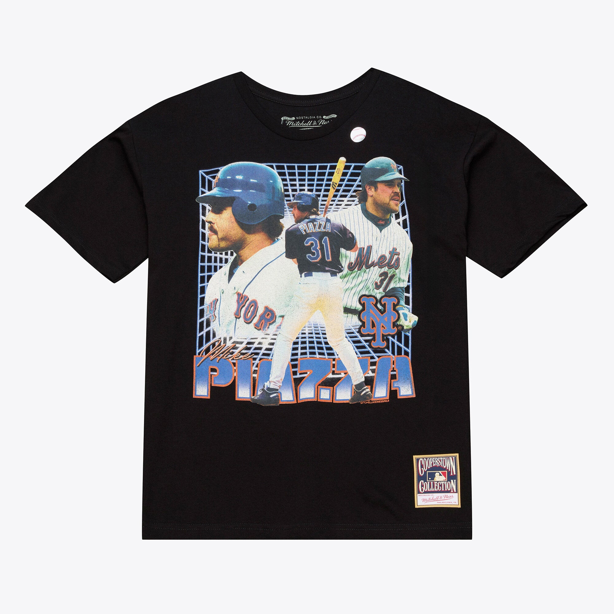 Men's Mitchell & Ness Mike Piazza Black New York Mets Legendary Collage Player T-Shirt