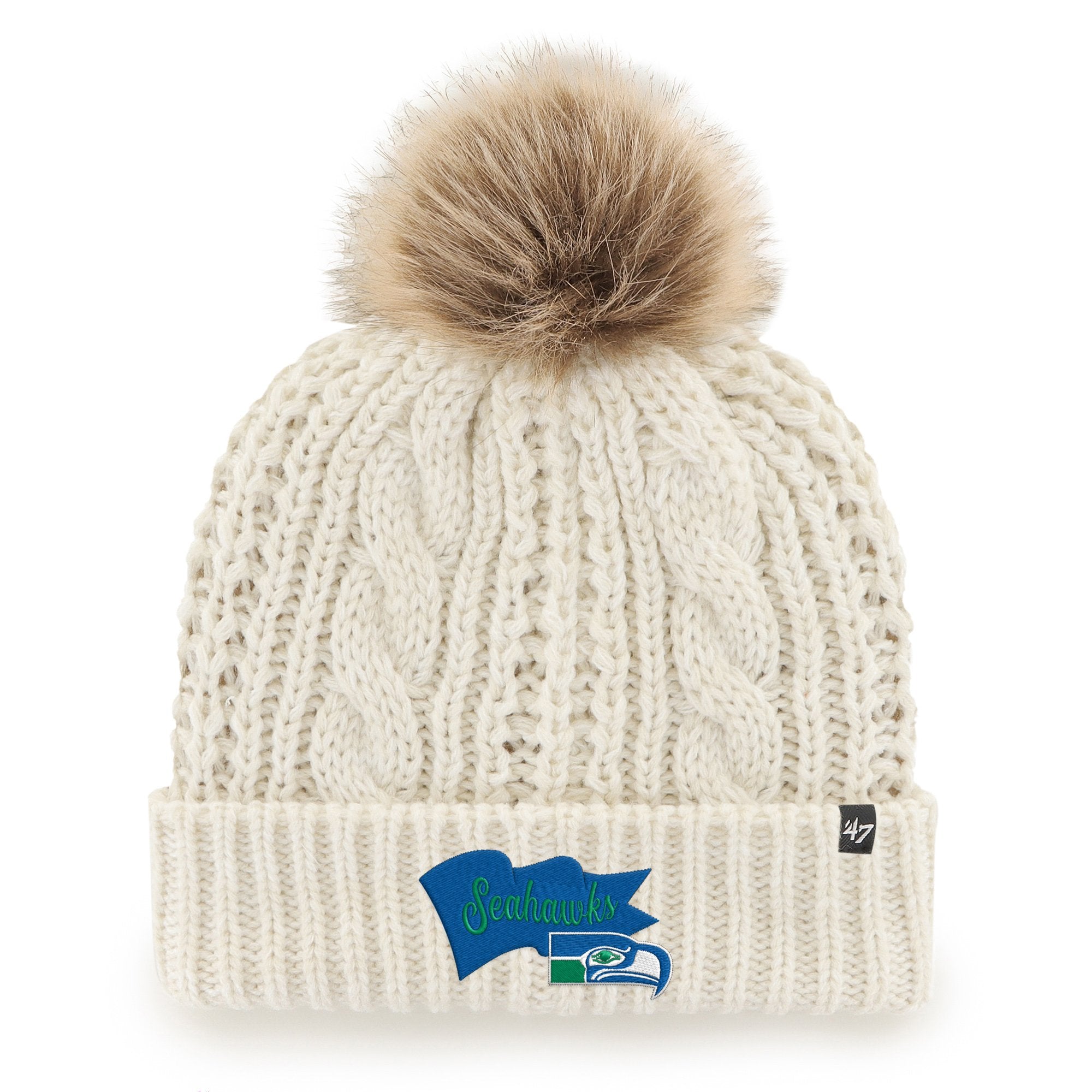 Women's '47  White Seattle Seahawks Wave Banner Miko Cuffed Knit Hat with Pom