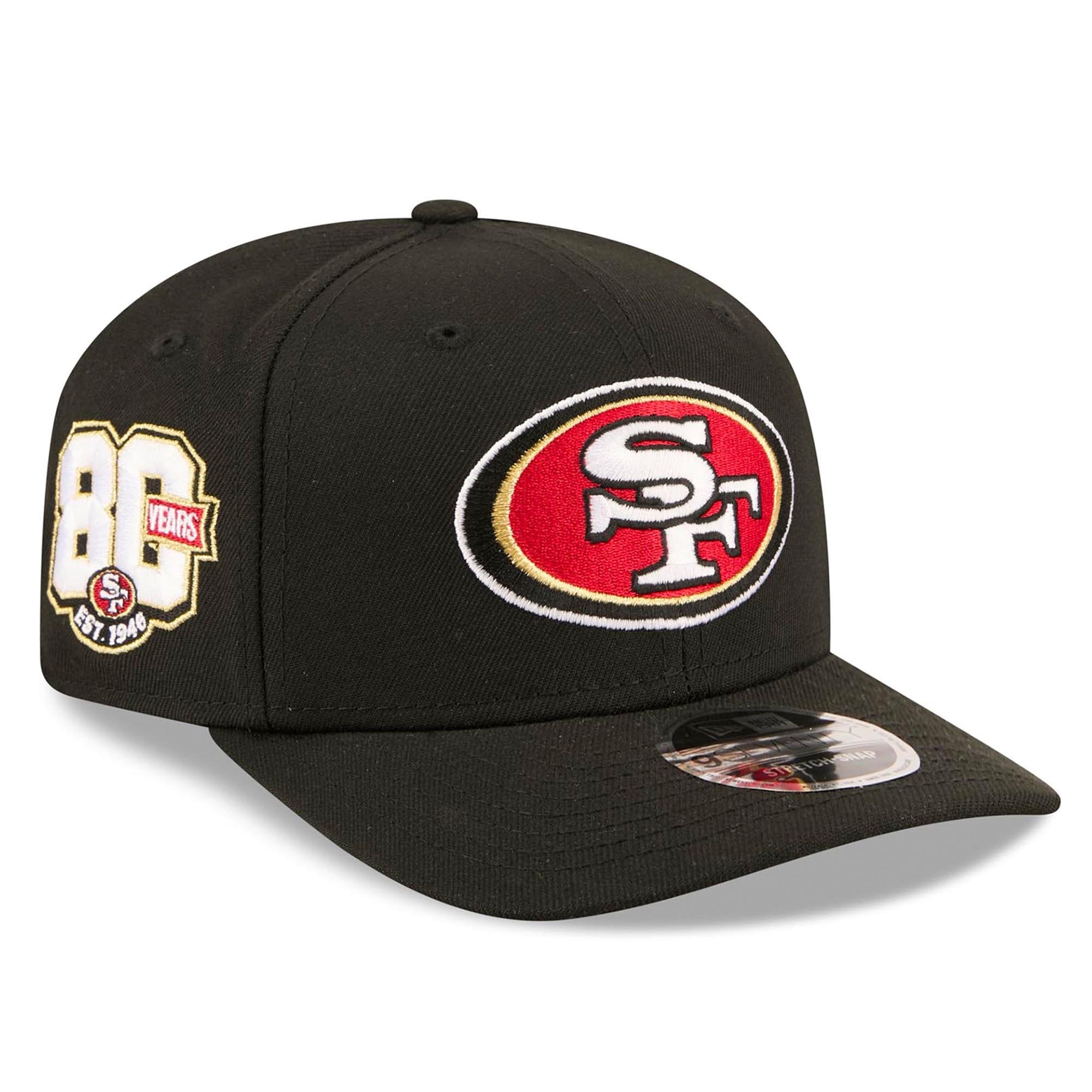 Men's New Era Black San Francisco 49ers 80th Anniversary 9SEVENTY Adjustable Hat
