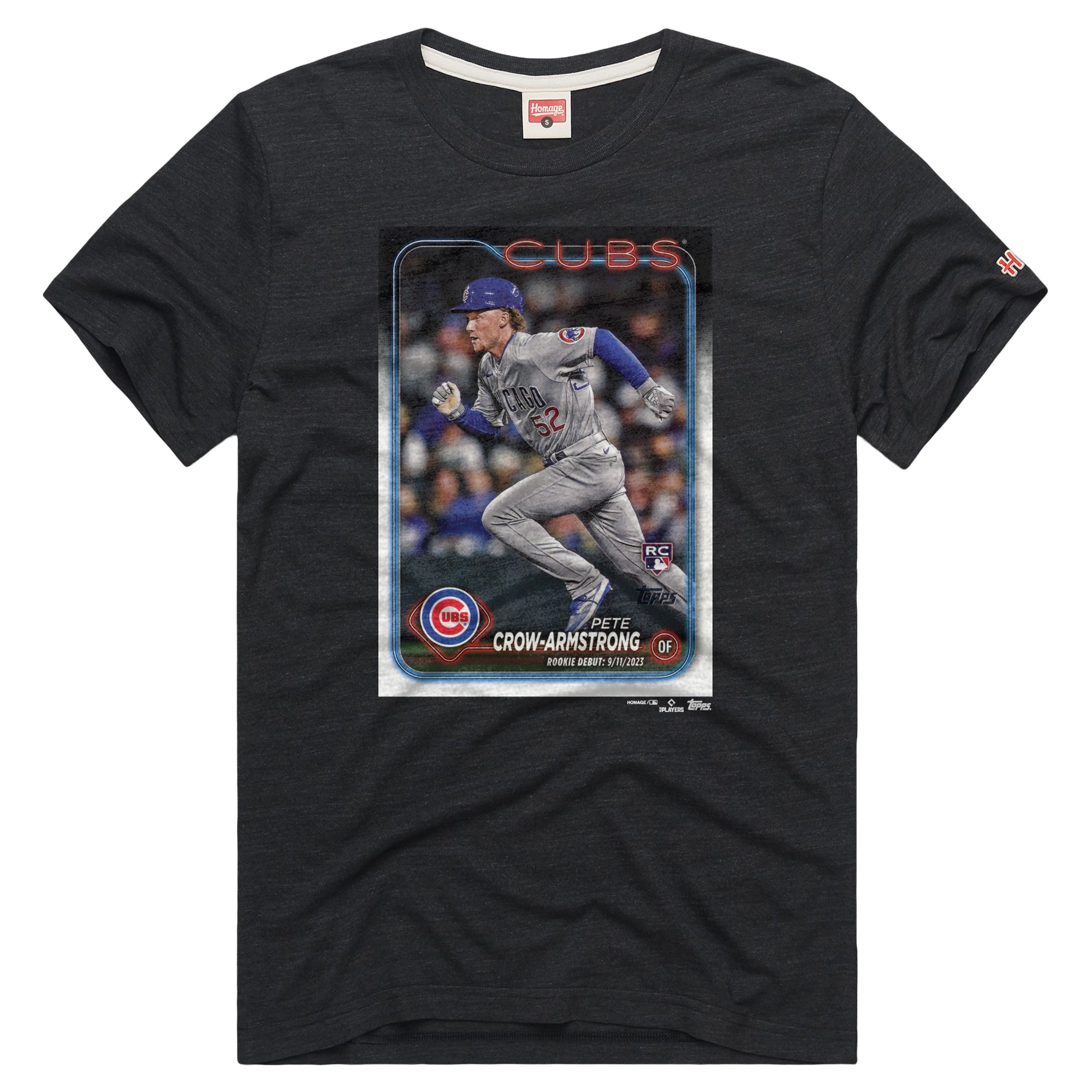 Men's Homage Pete Crow-Armstrong Charcoal Chicago Cubs Topps Baseball Card Tri-Blend T-Shirt