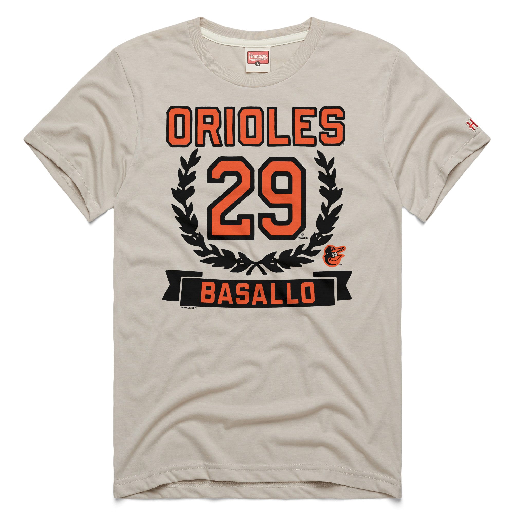 Men's Homage Samuel Basallo Stone Baltimore Orioles Wreath Rookie Graphic Tri-Blend T-Shirt