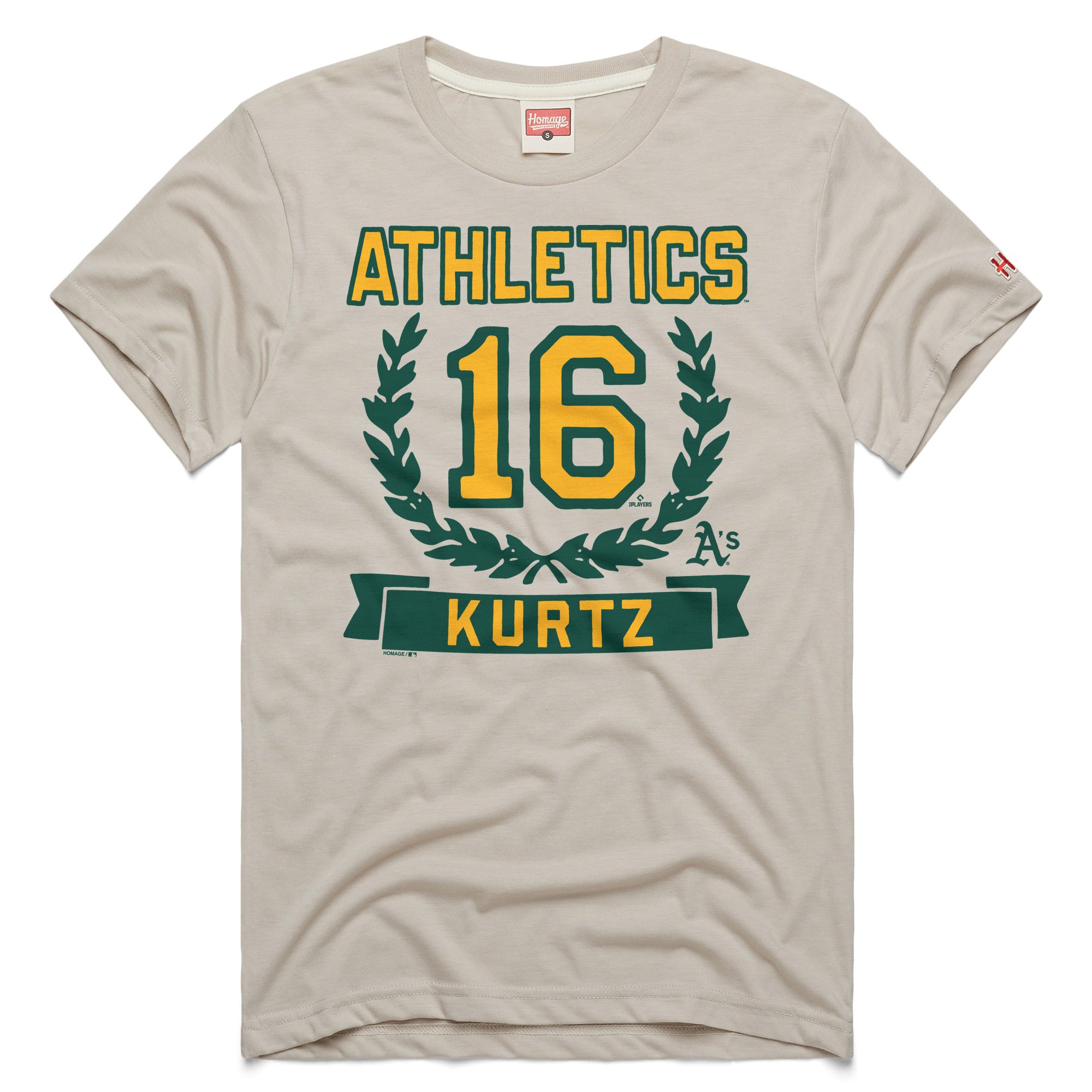 Men's Homage Nick Kurtz Stone Athletics Wreath Rookie Graphic Tri-Blend T-Shirt