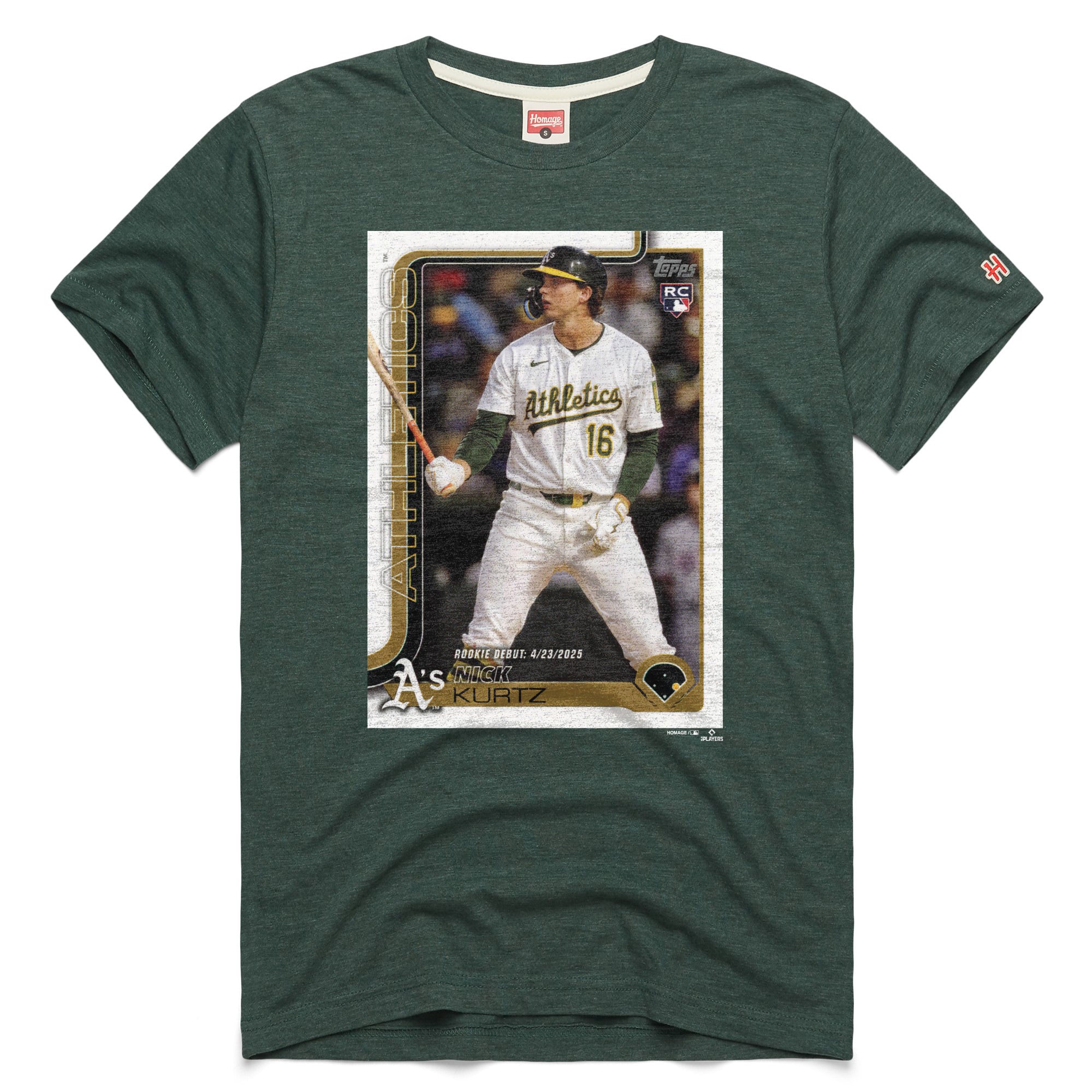 Men's Homage Nick Kurtz Green Athletics Topps Baseball Card Tri-Blend T-Shirt