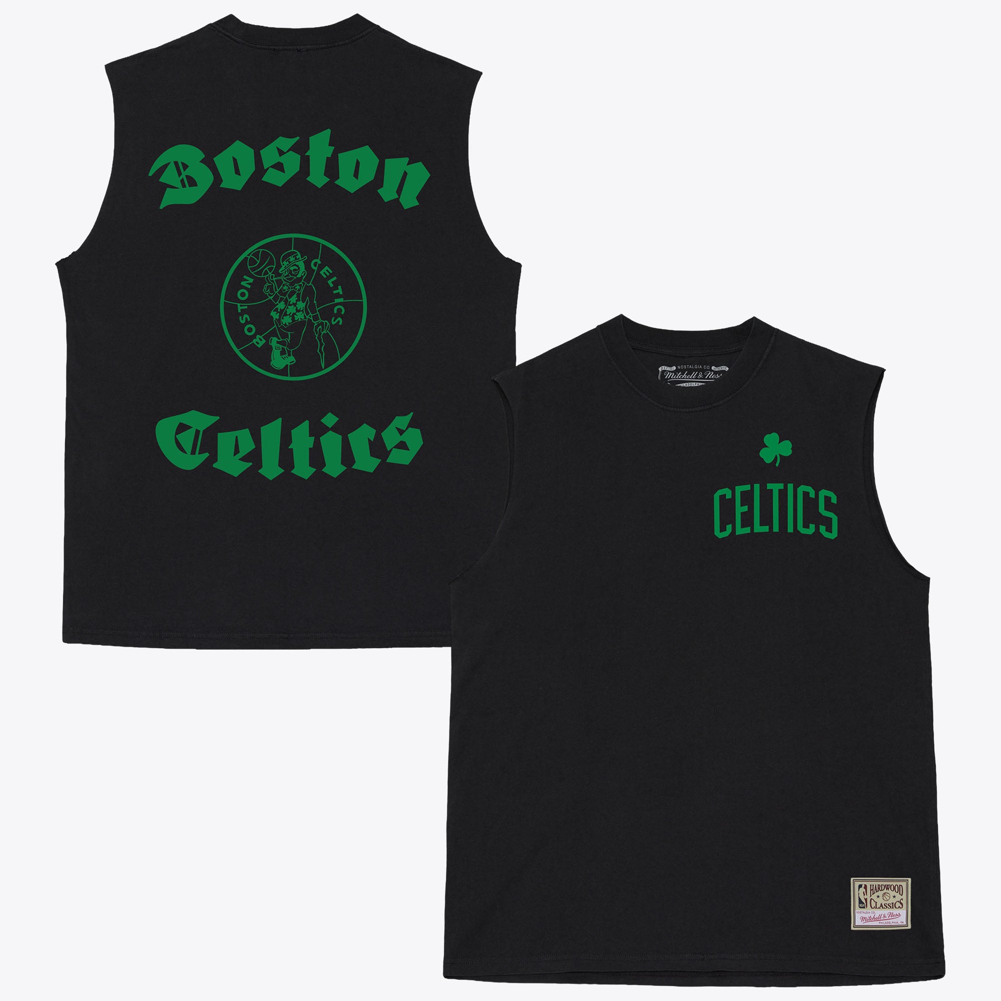 Men's Mitchell & Ness  Black Boston Celtics Hardwood Classics Muscle Cut Off T-Shirt
