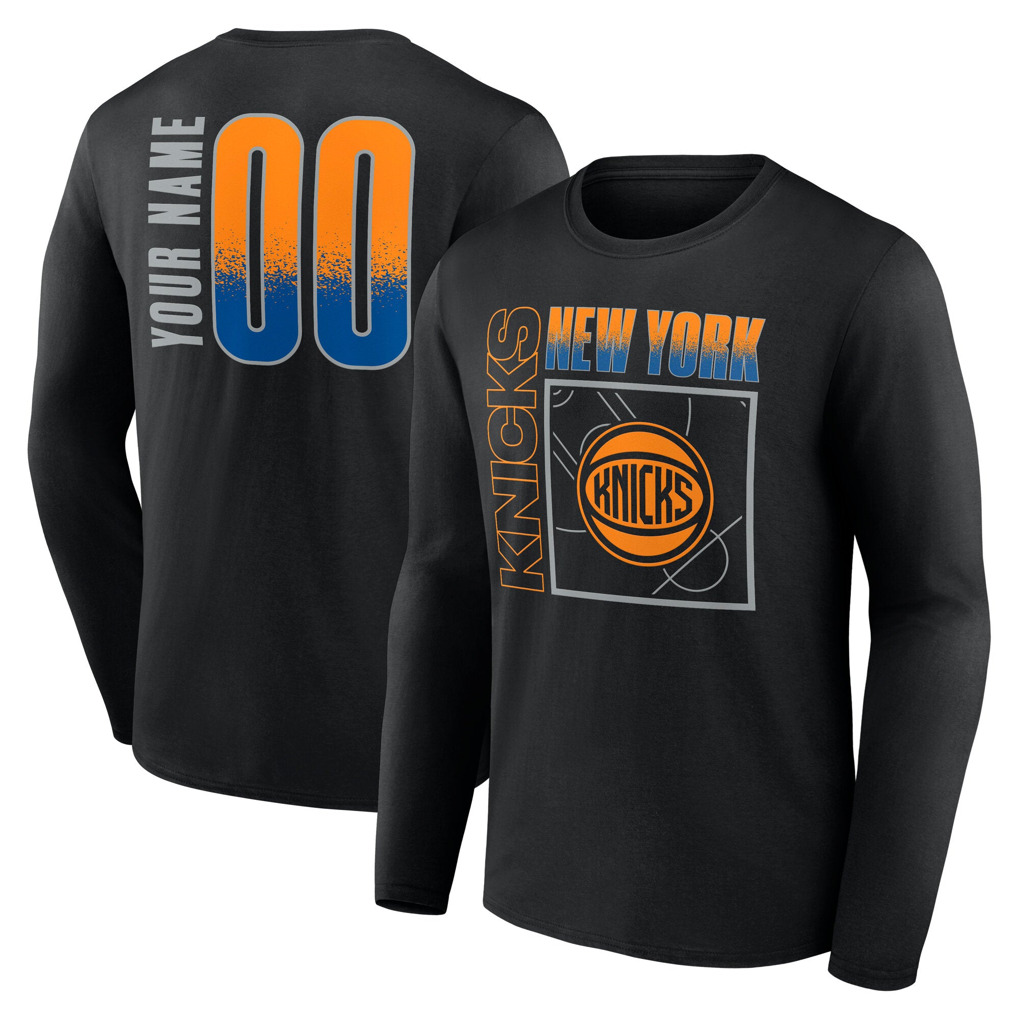 Men's Black New York Knicks  Home Court Pop Personalized Name & Number Long Sleeve T-Shirt