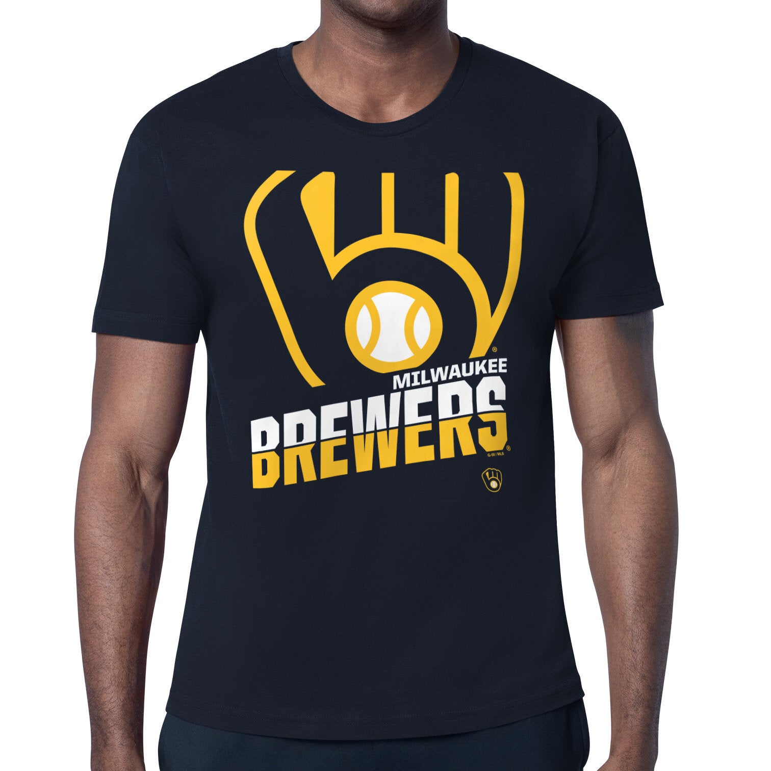 Men's Starter Navy Milwaukee Brewers Logo Zoom T-Shirt