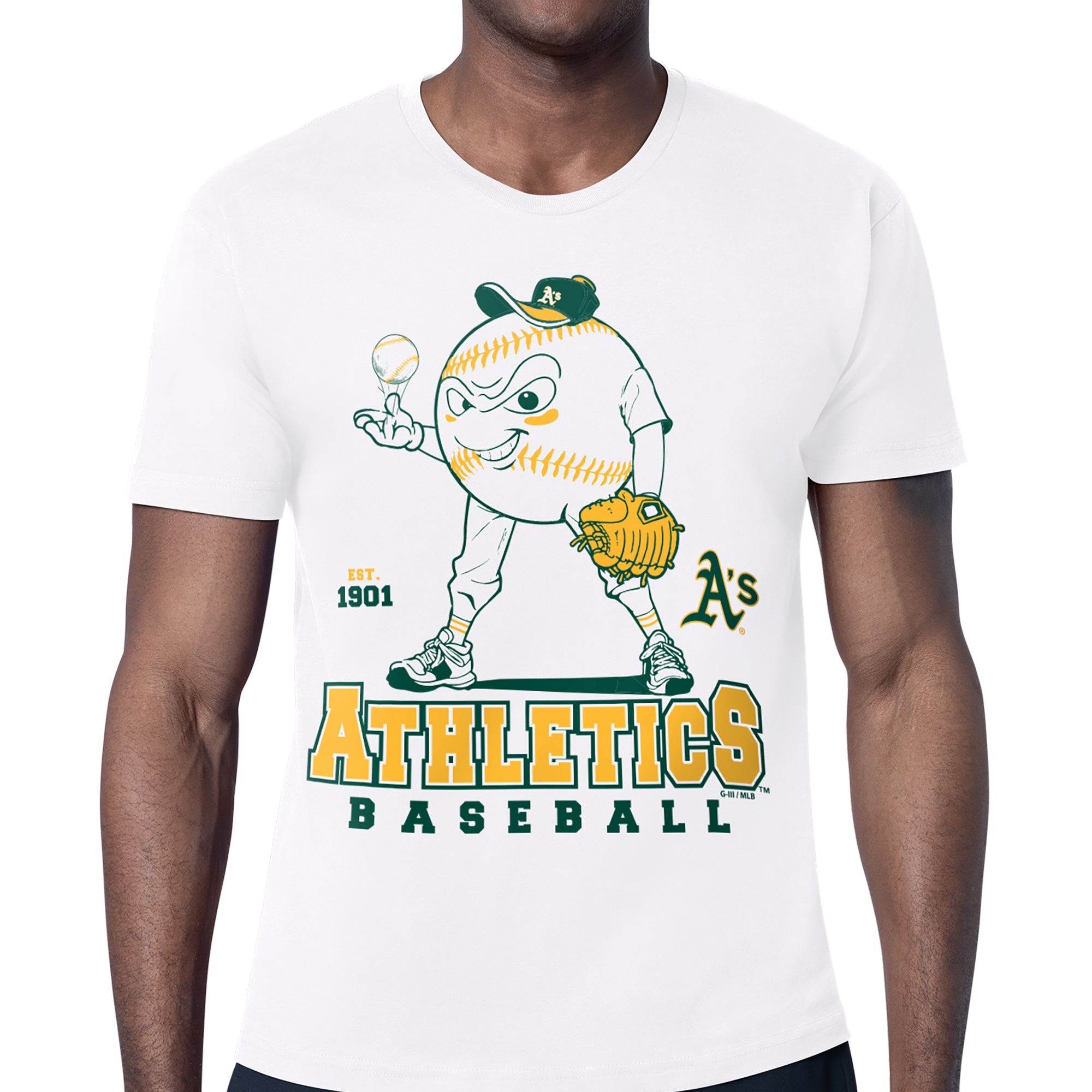 Men's Starter White Athletics Baseball Character T-Shirt