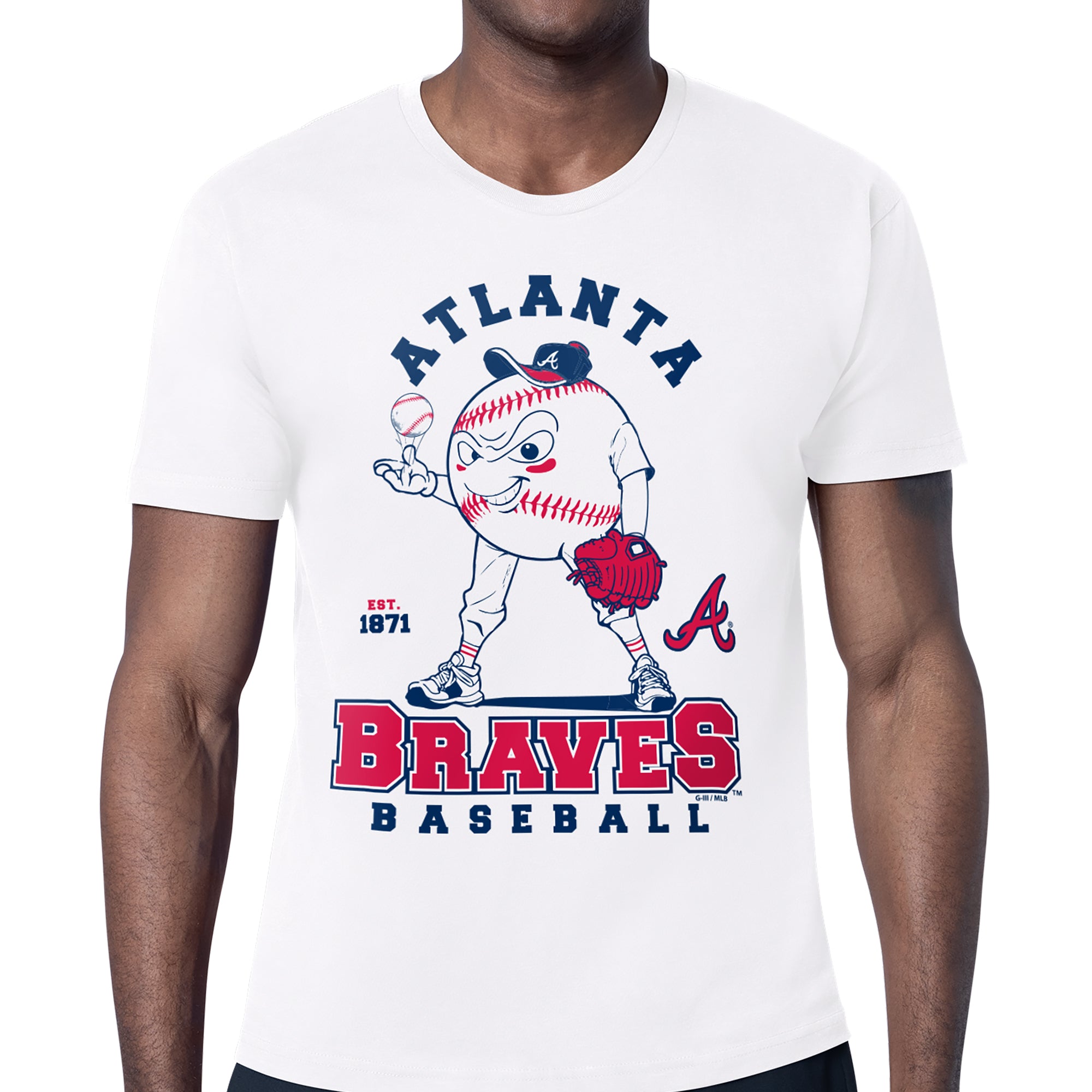 Men's Starter White Atlanta Braves Baseball Character T-Shirt