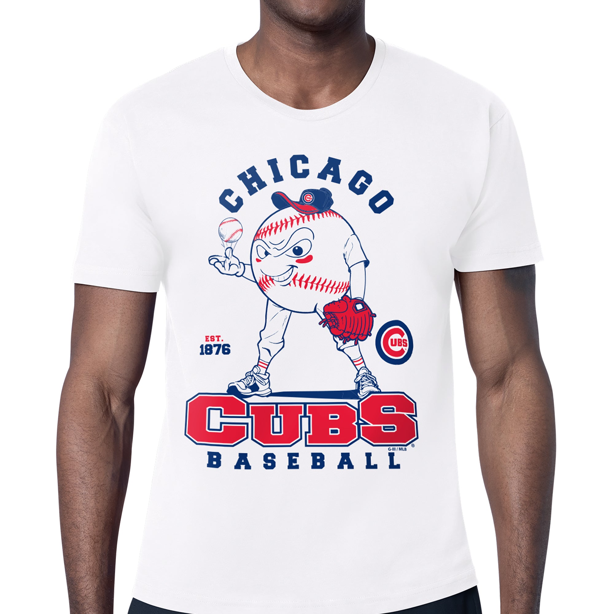 Men's Starter White Chicago Cubs Baseball Character T-Shirt