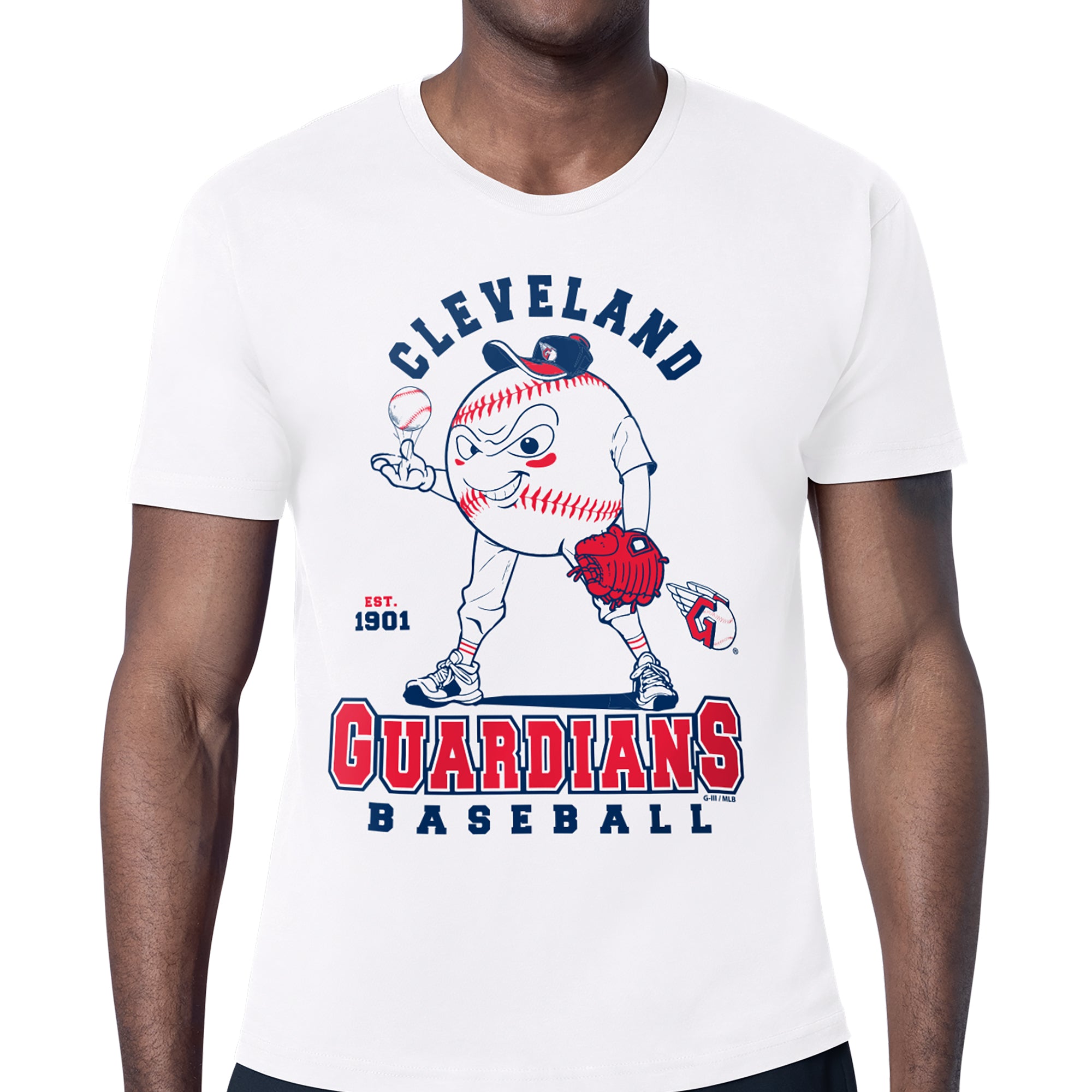 Men's Starter White Cleveland Guardians Baseball Character T-Shirt
