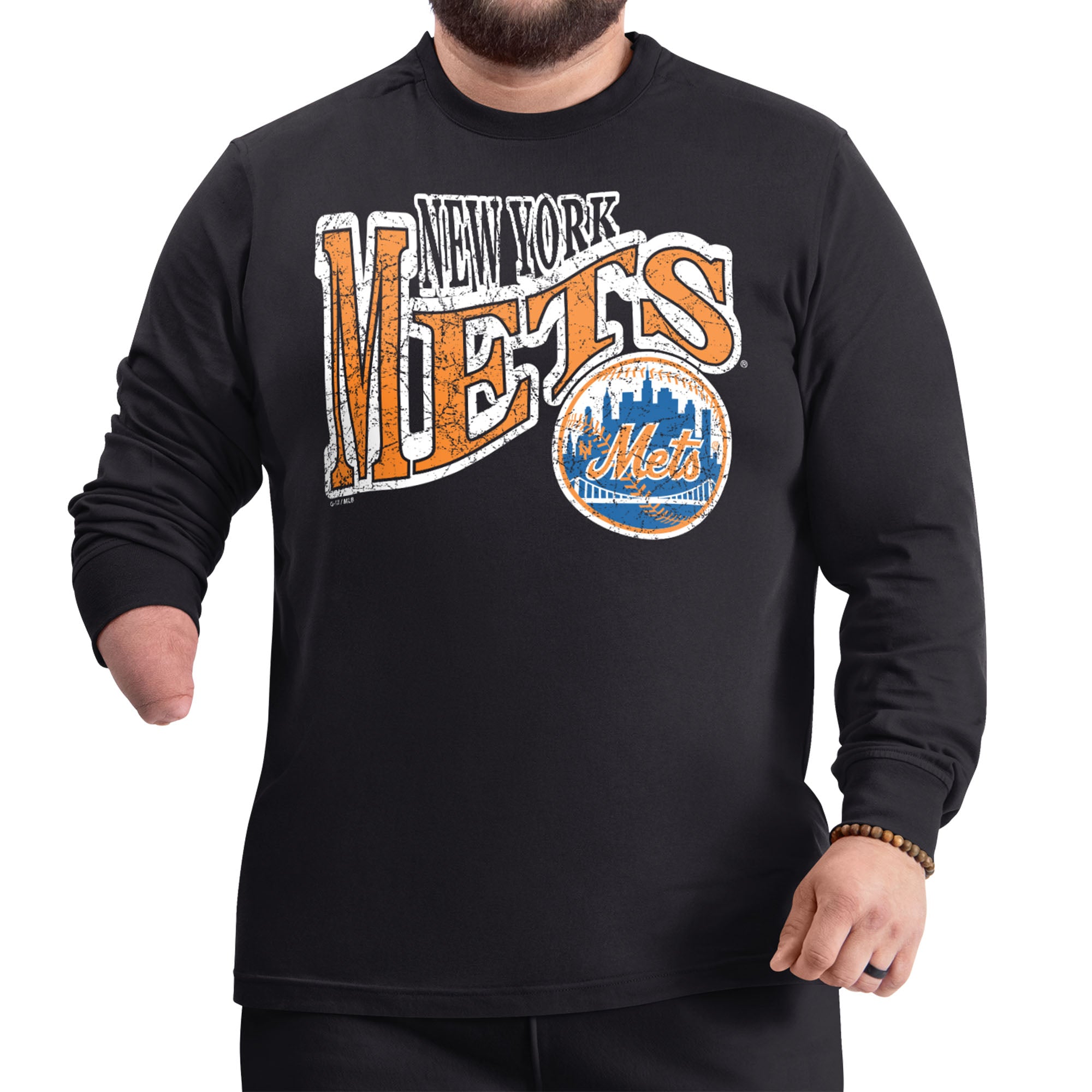 Men's Starter Black New York Mets Adaptive Twisted Team Long Sleeve T-Shirt