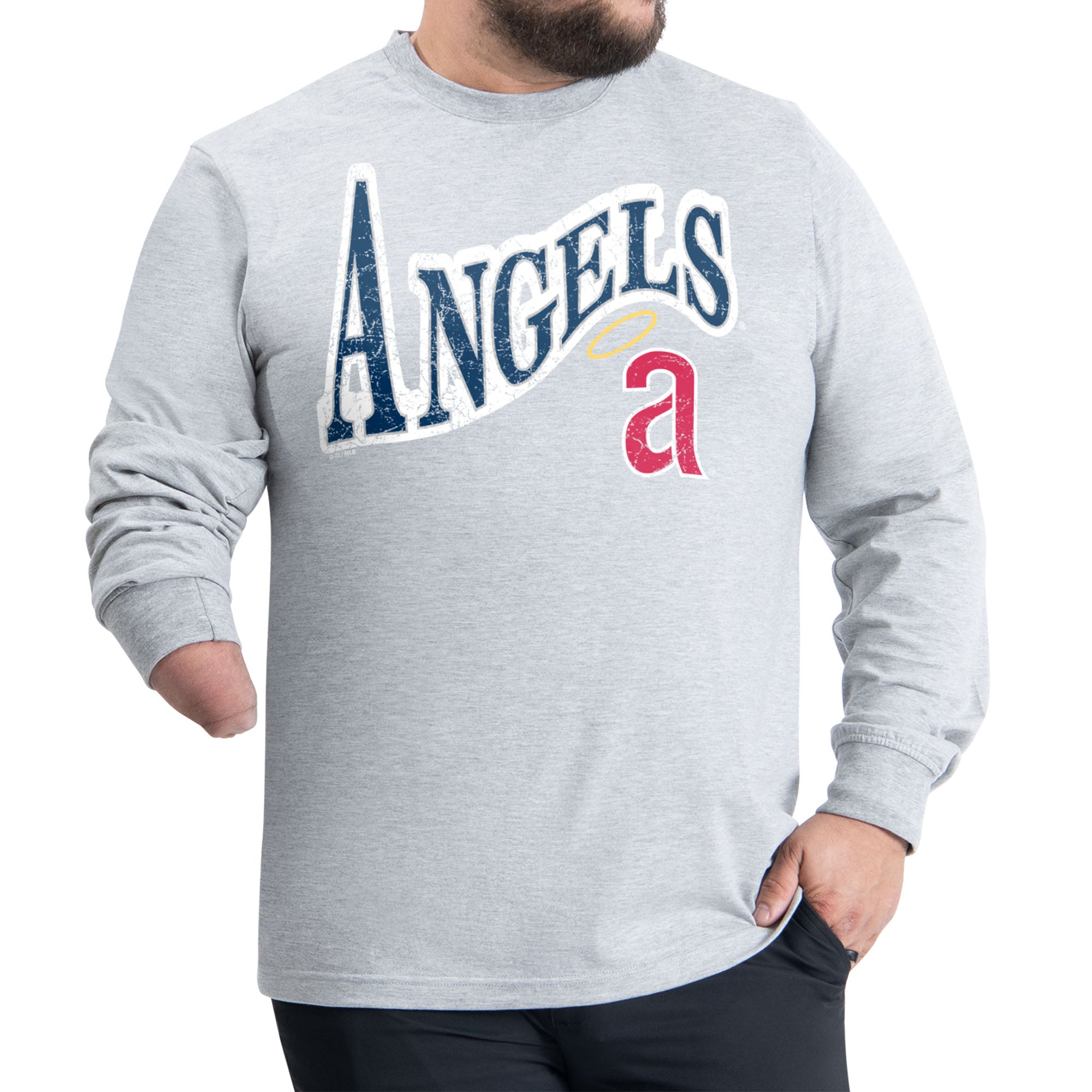 Men's Starter Gray Los Angeles Angels Adaptive Twisted Team Long Sleeve T-Shirt